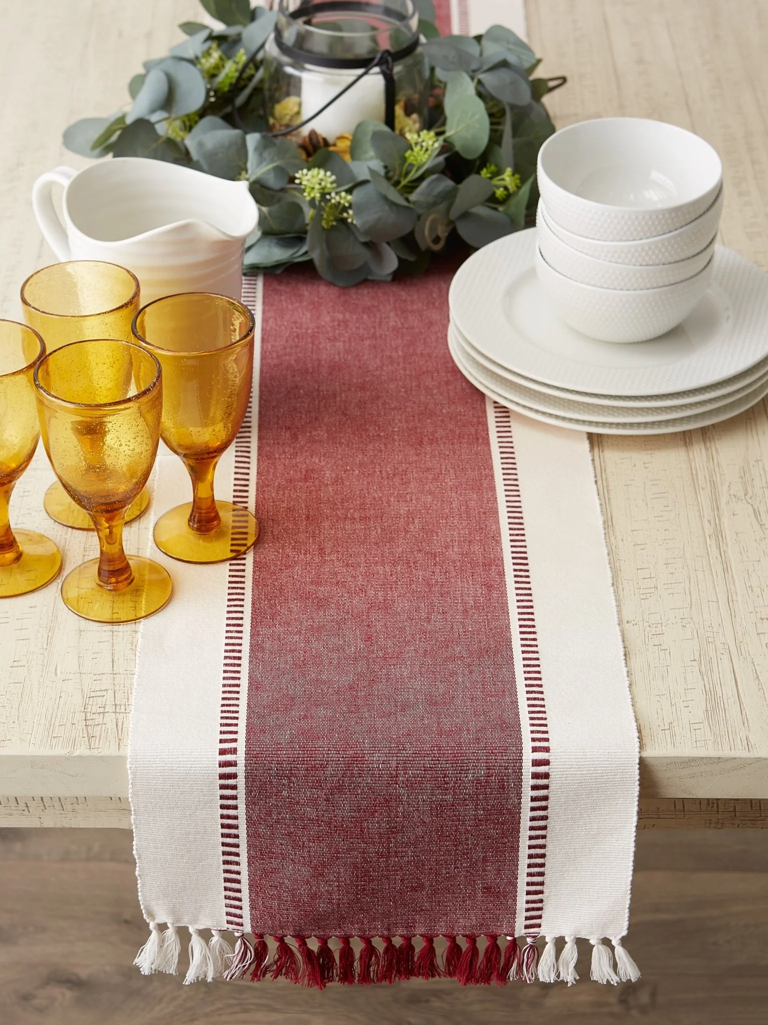 Redwood Striped Fringe Ribbed Table Runner 13X72 - Image 5