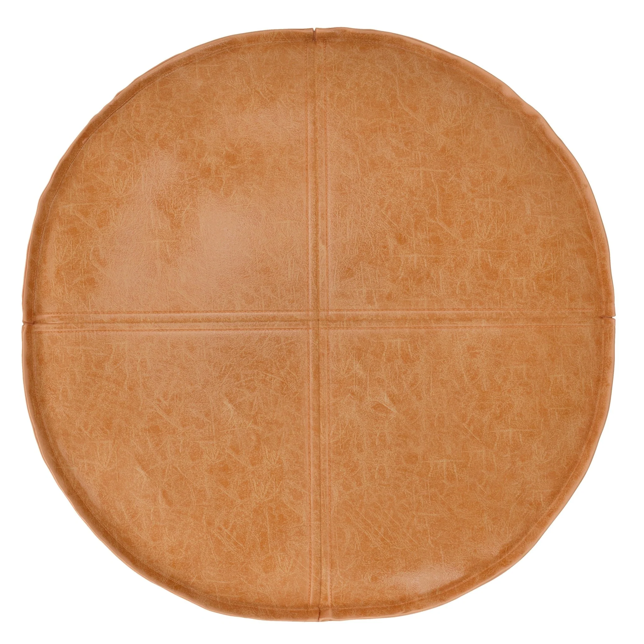Resonance Faux Leather Round Pouf with Top Stitching Detail and Zipper - Image 3
