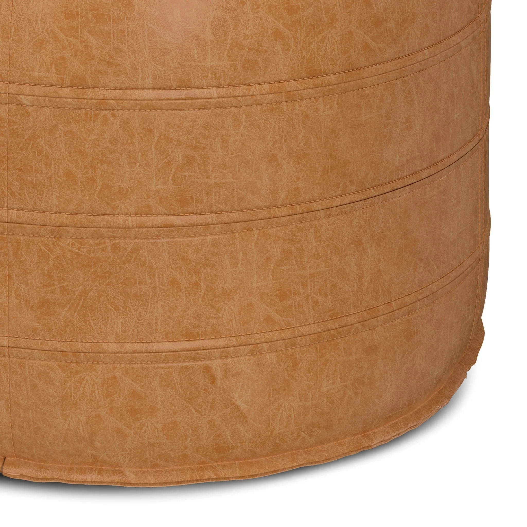 Resonance Faux Leather Round Pouf with Top Stitching Detail and Zipper - Image 4