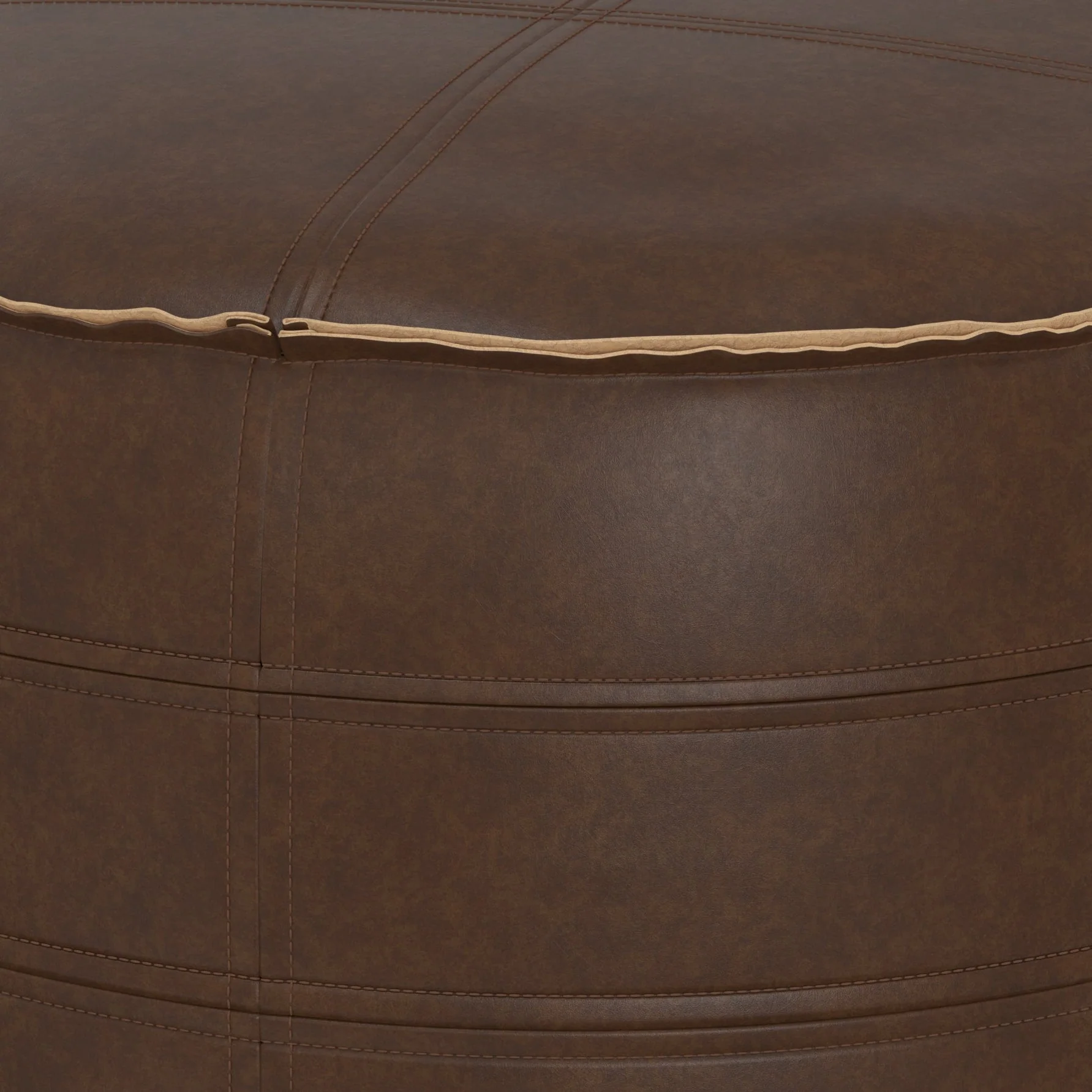 Resonance Faux Leather Round Pouf with Top Stitching Detail and Zipper - Image 9