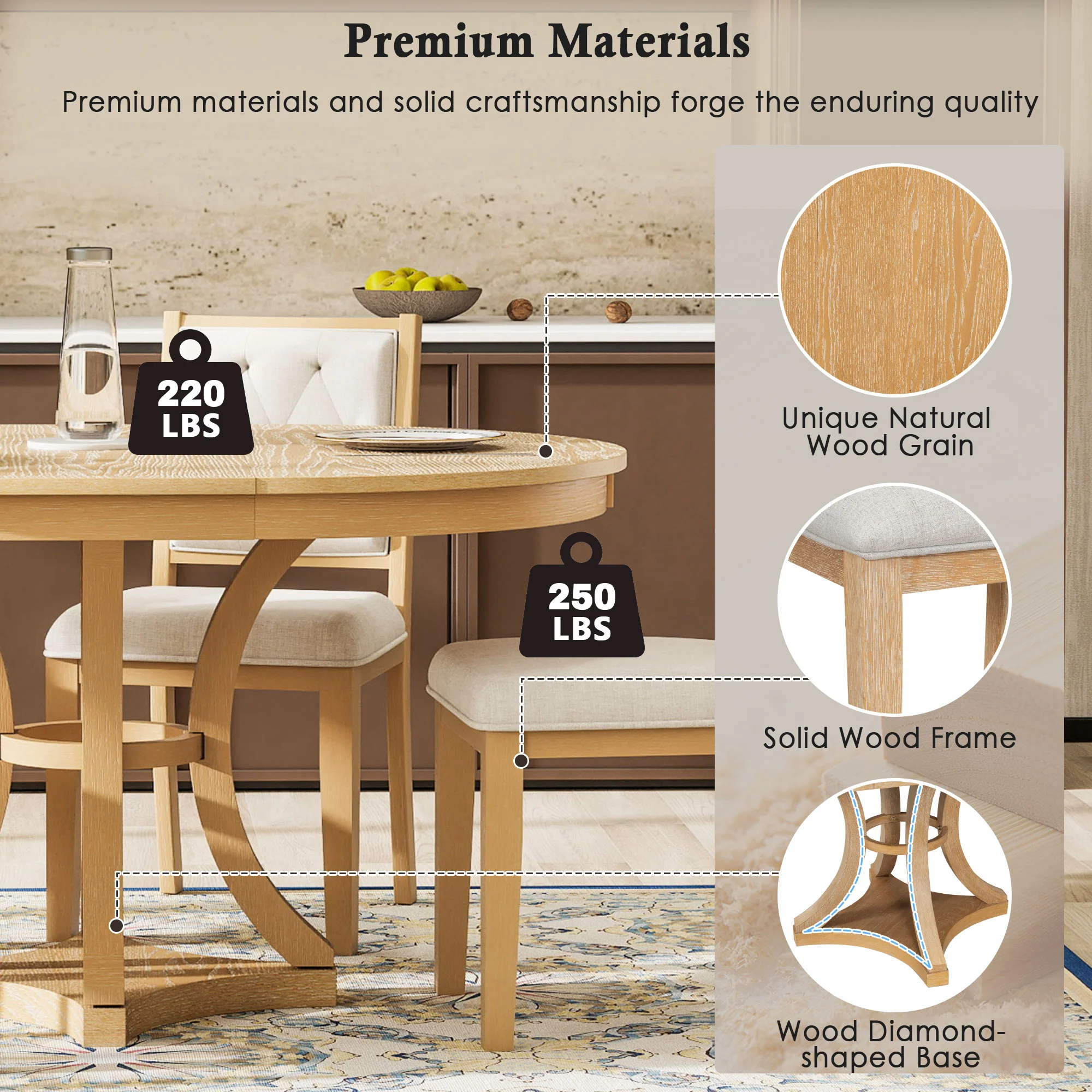 Retro Round Dining Table Set with Extendable Round Table and 4 Upholstered Chairs - Image 72