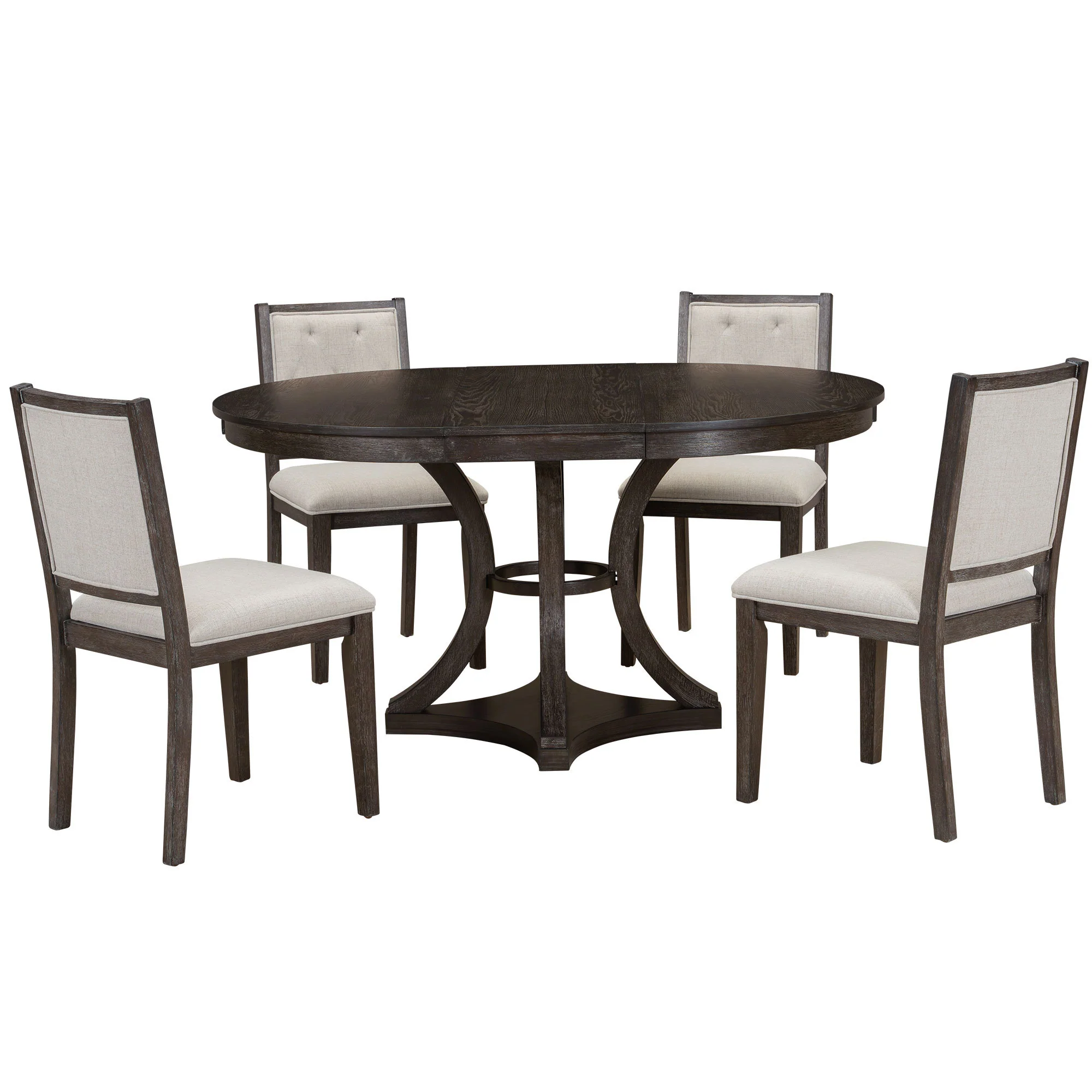 Retro Round Dining Table Set with Extendable Round Table and 4 Upholstered Chairs - Image 9