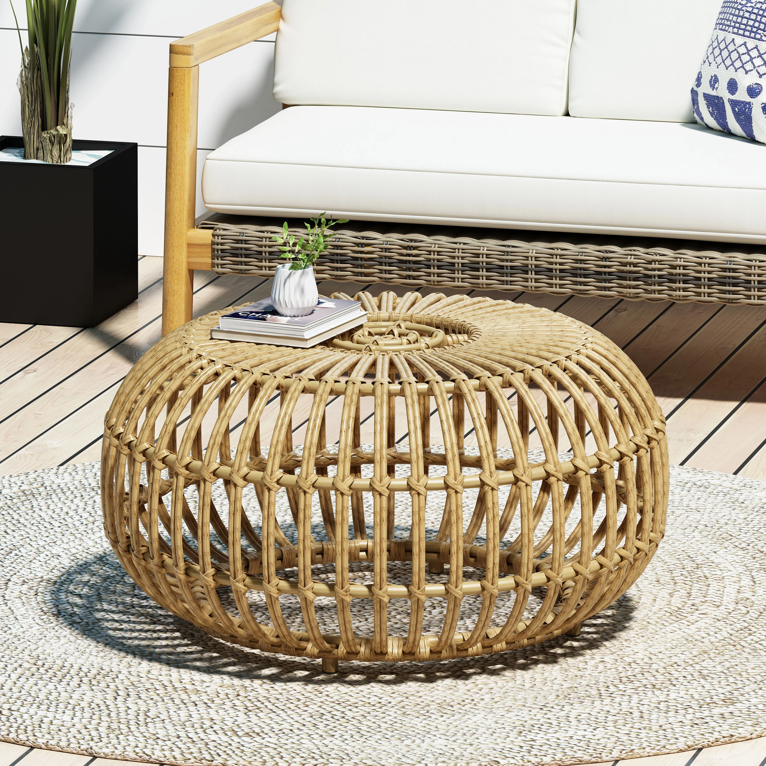 Reverent Outdoor Coffee Table with Rattan Frame and Handcrafted Design - Image 9