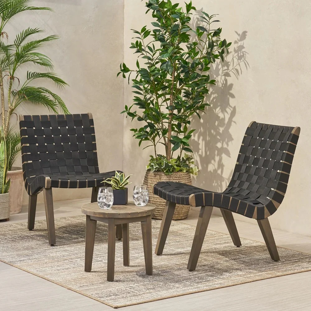Rhythmus 3-Piece Outdoor Chat Set with 2 Curved Chairs Design and Slatted Table Top - Image 2