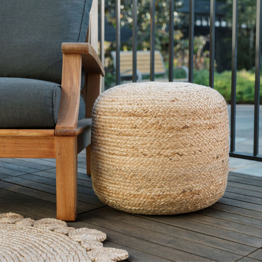 Round Braided Jute Ottoman Pout, 20 in - Image 2