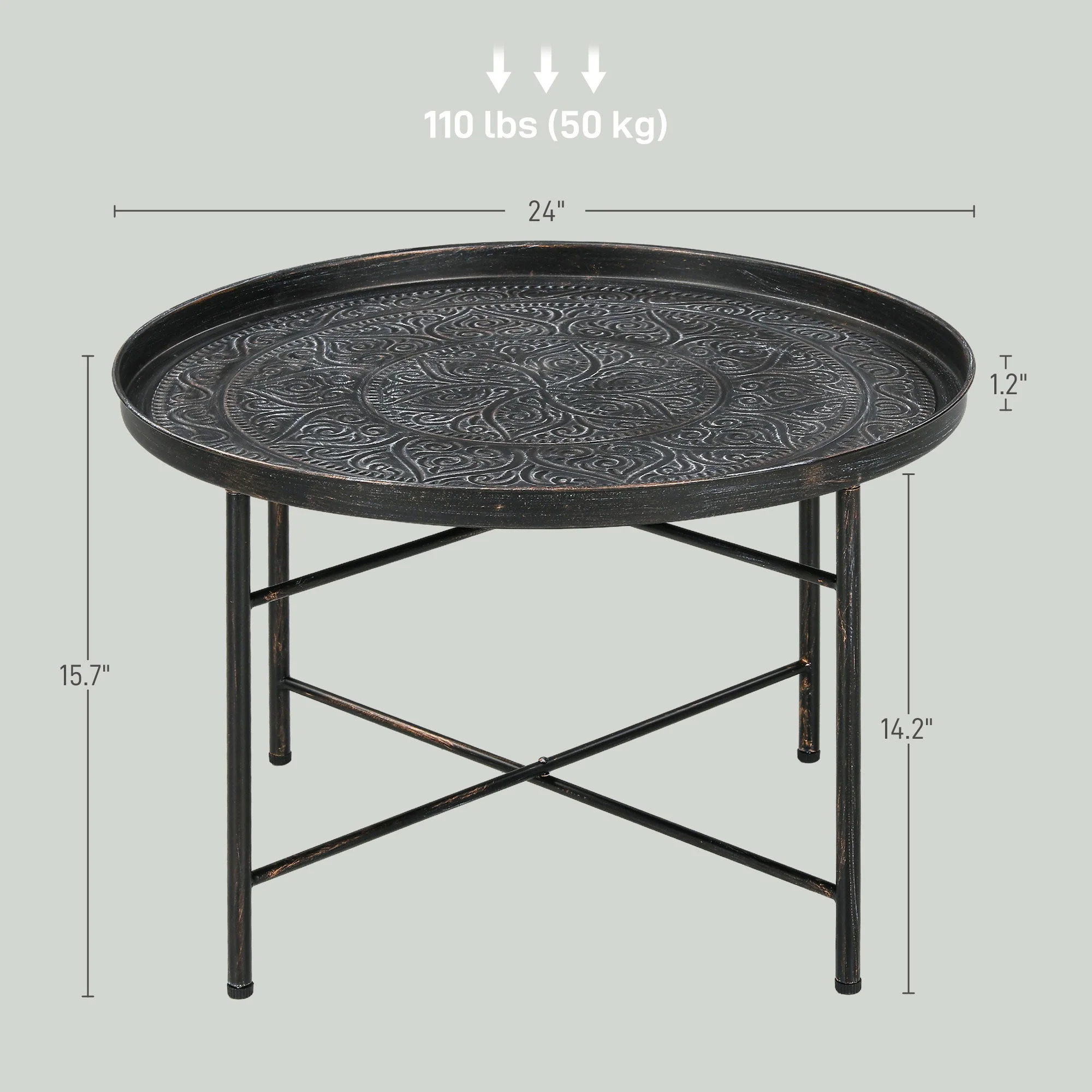 Round Coffee Table with Hammered Tray Top - Image 6