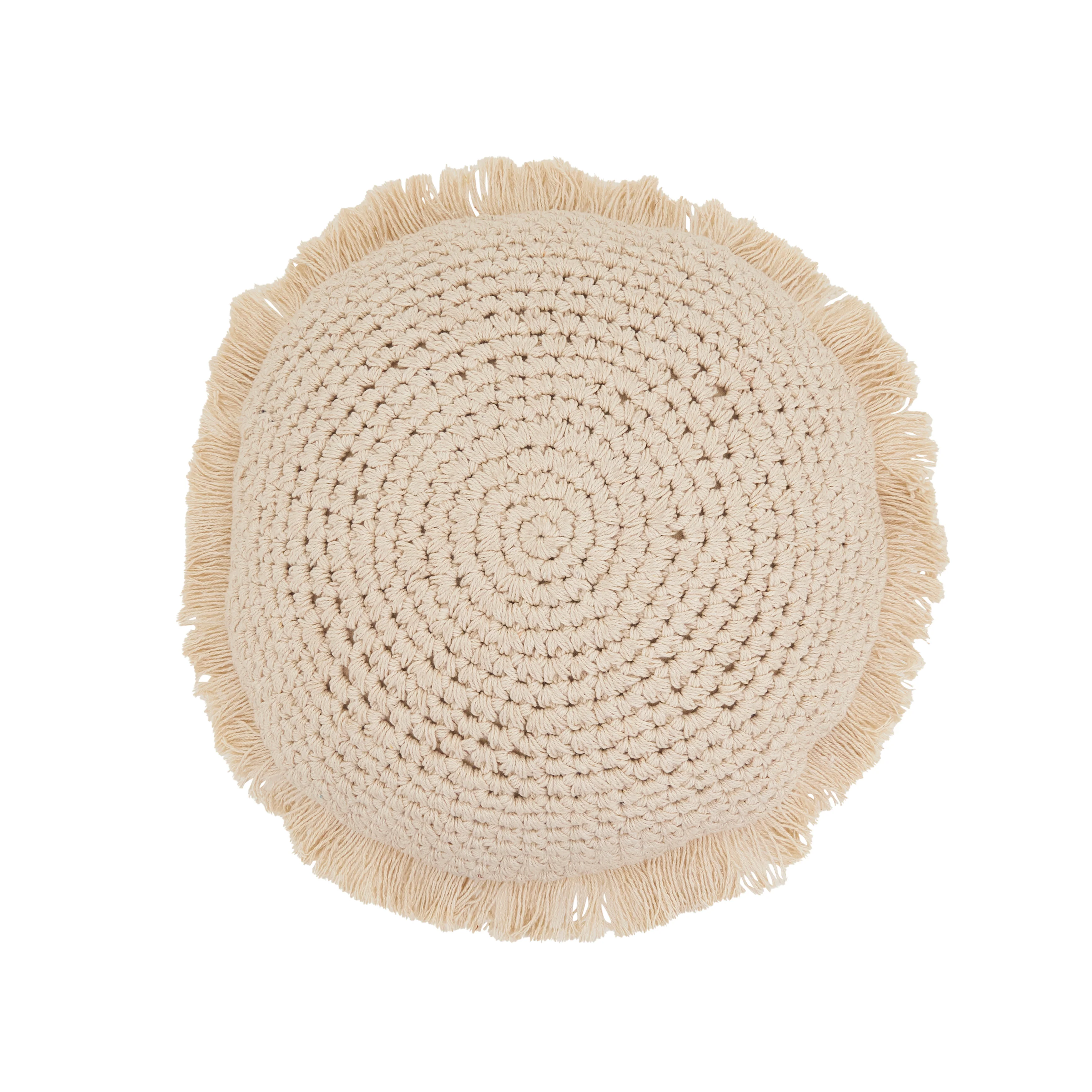 Round Fringe Poly Filled Throw Pillow