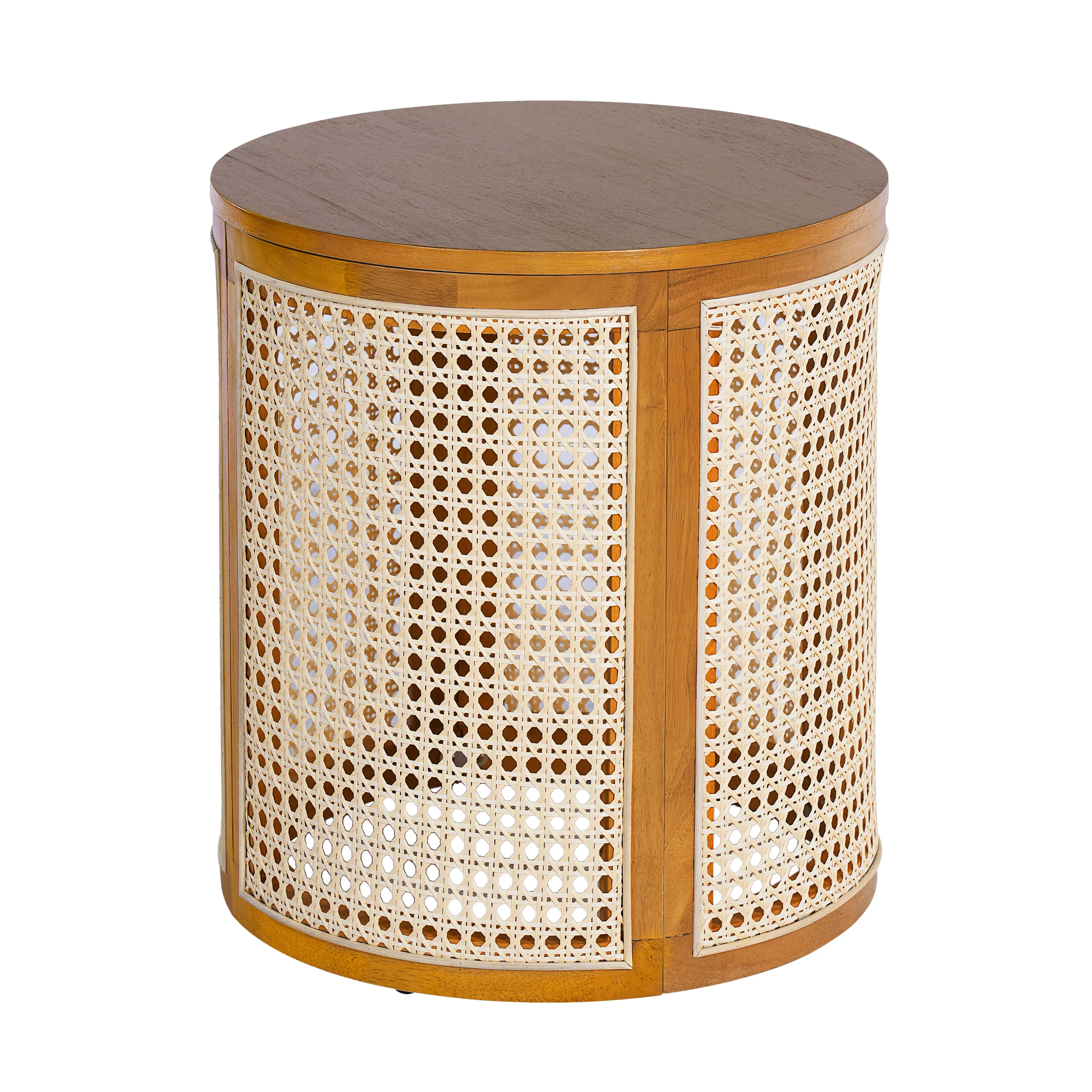 Round Rattan Pillar Storage Accent Table - Image 37