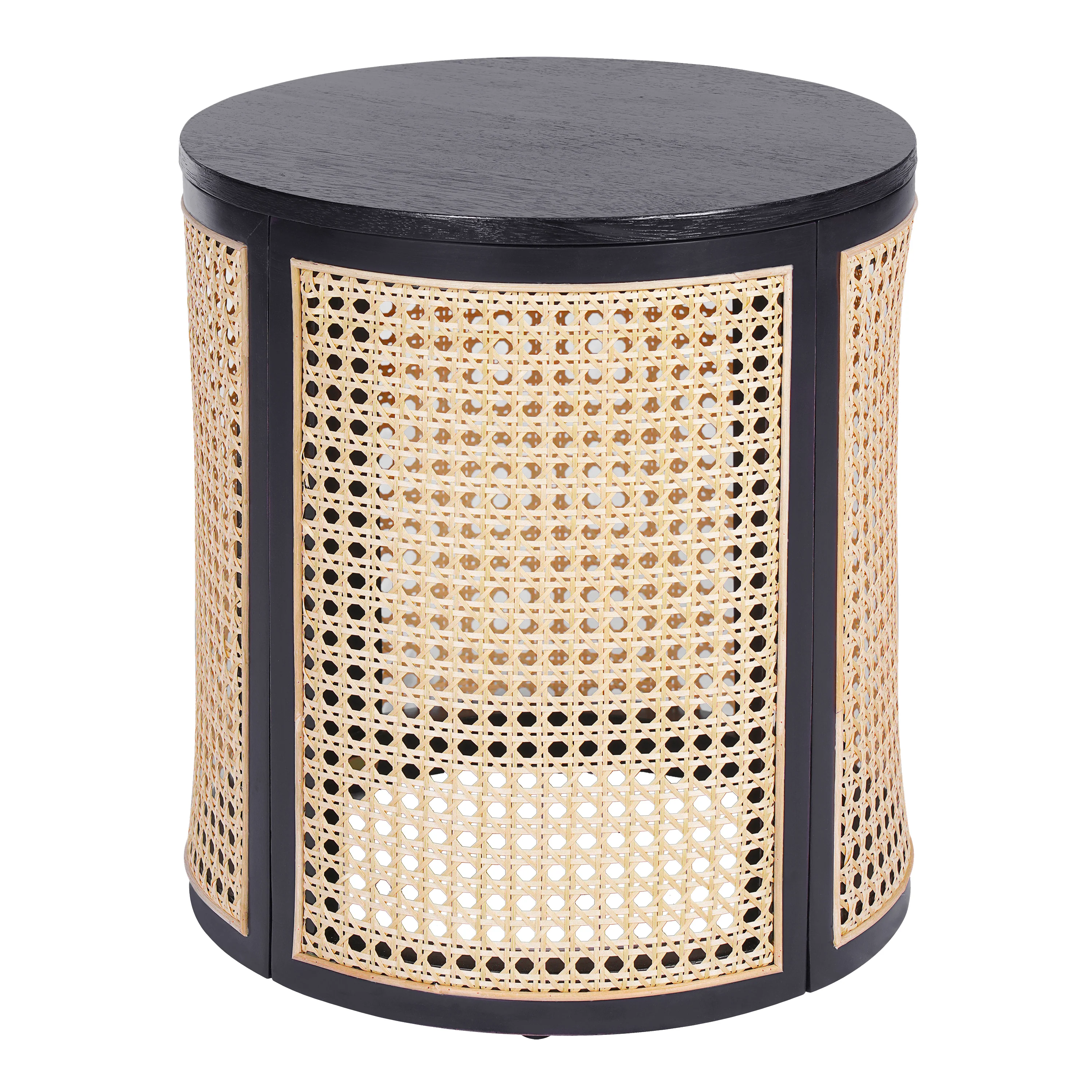 Round Rattan Pillar Storage Accent Table - Image 7
