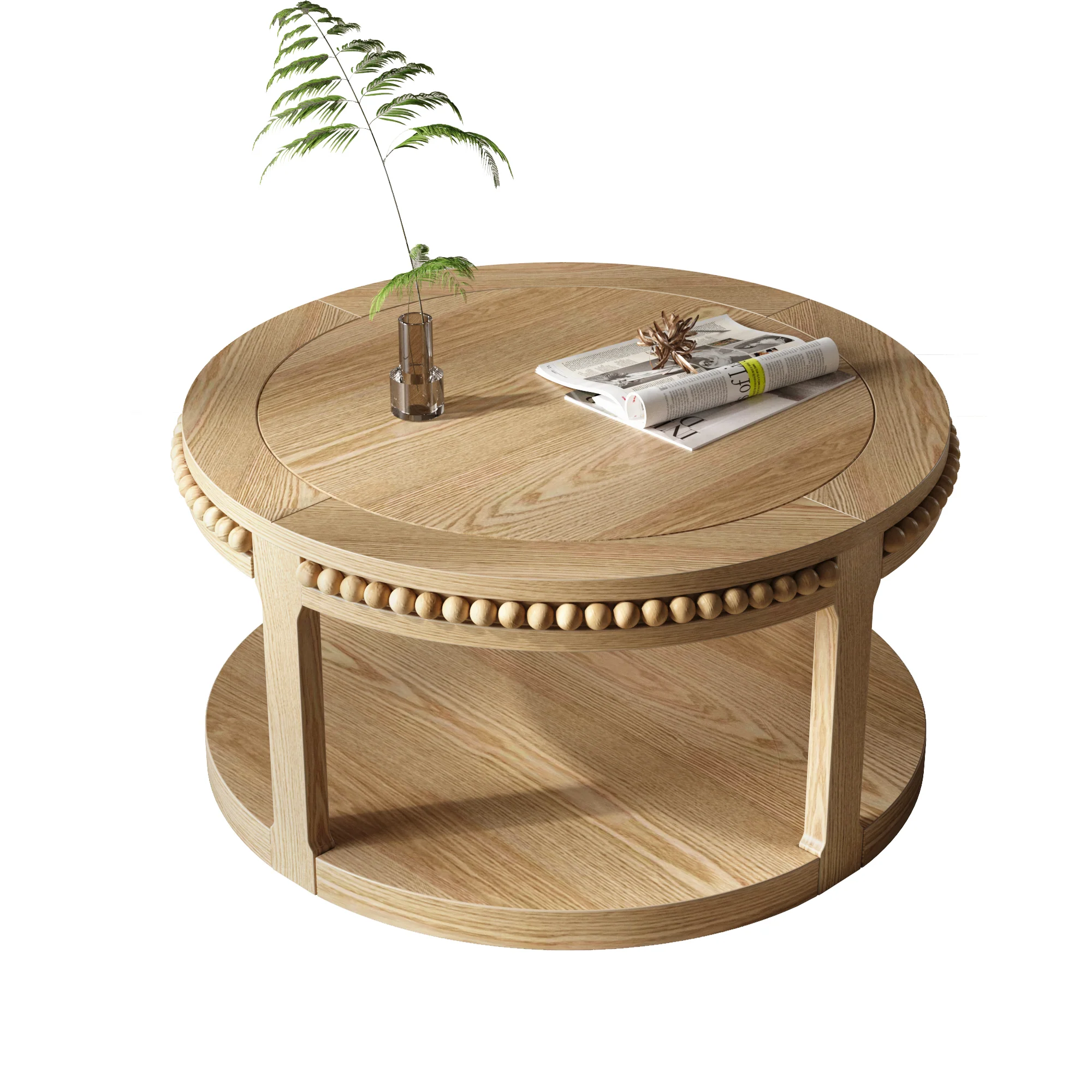 Round Solid Wood Coffee Table with Beaded Accent Edge - Image 11