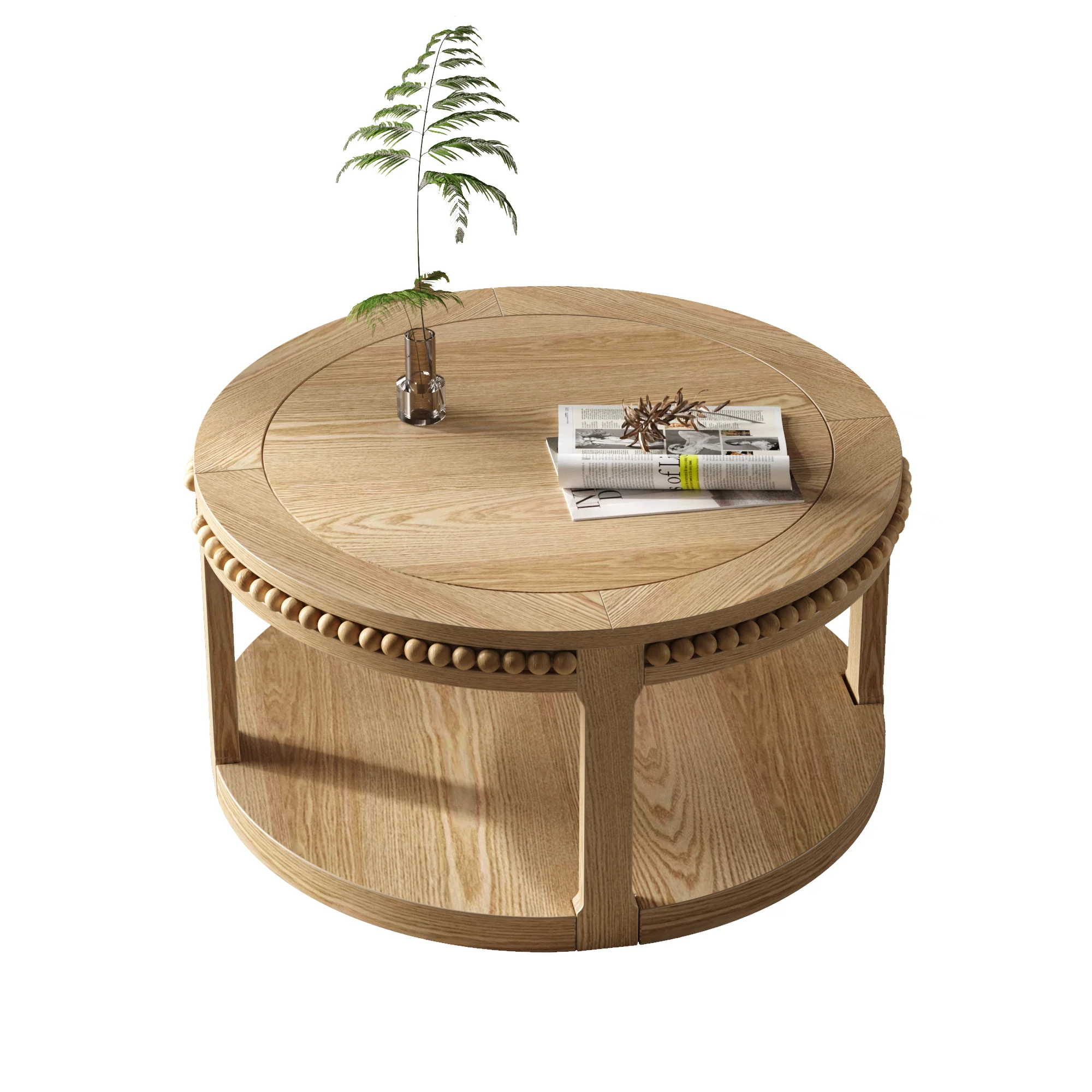 Round Solid Wood Coffee Table with Beaded Accent Edge - Image 12