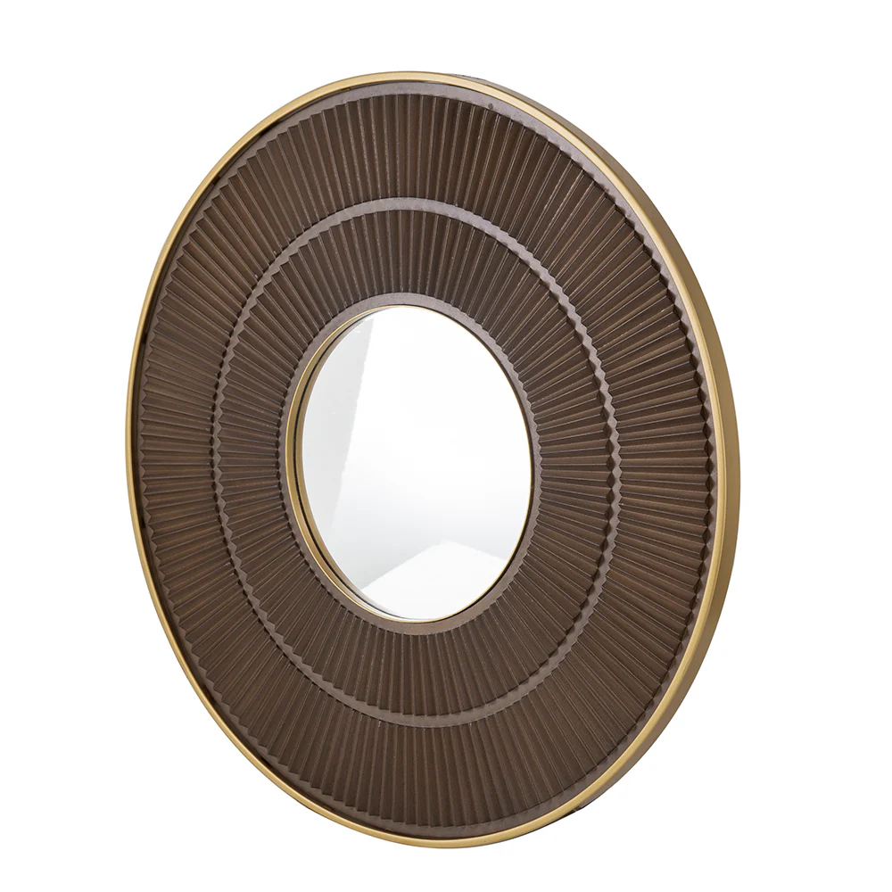 Round Wall Mirror with Pleated Design and Iron Frame - Image 3