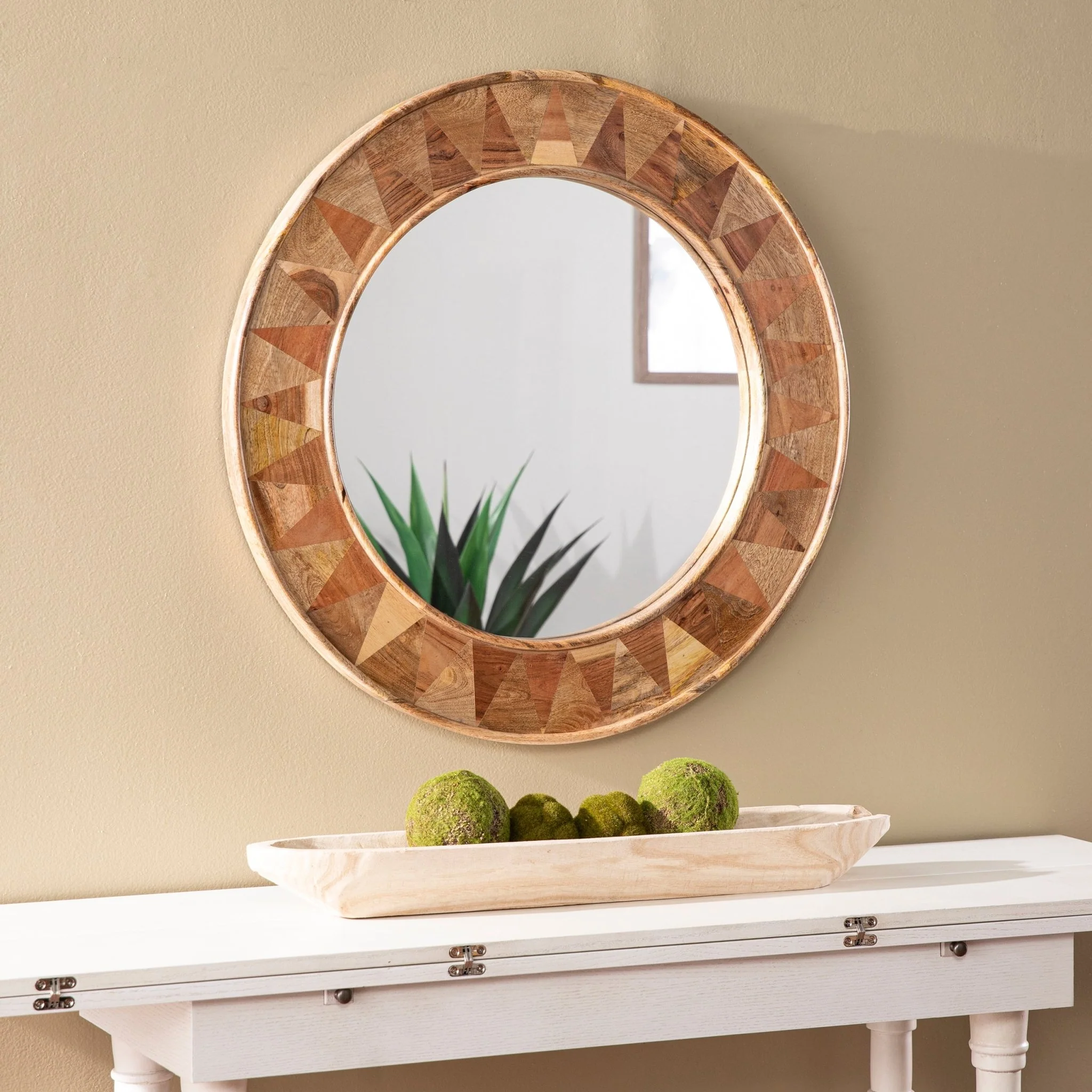 Round Wall Mirror with Solid Wood Frame - Image 2