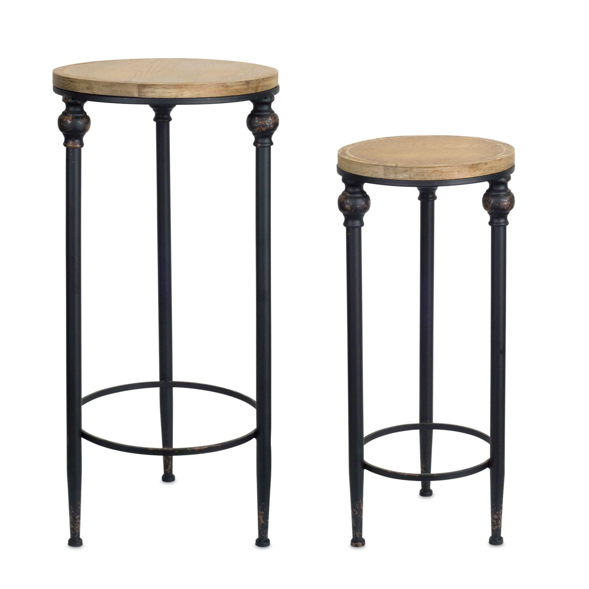 Round Wood and Metal Plant Stand (Set of 2)