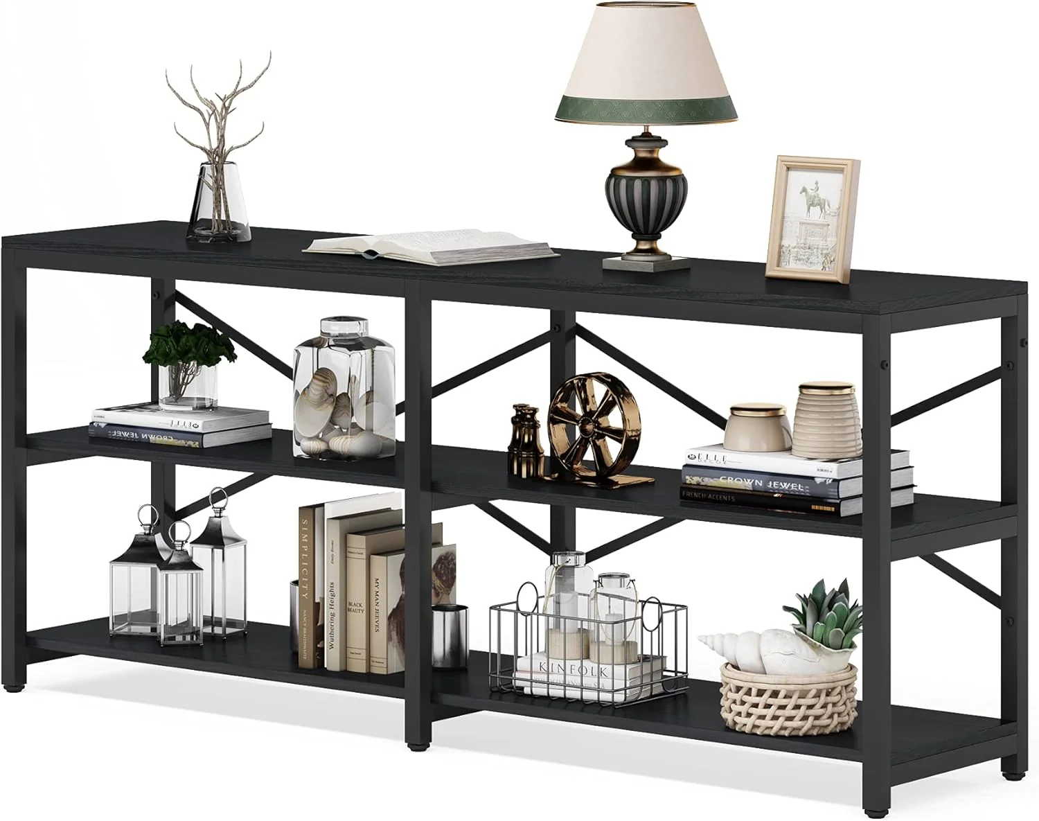 Runford Modern Entryway Table with Metal Frame & X-Back Design - Image 17
