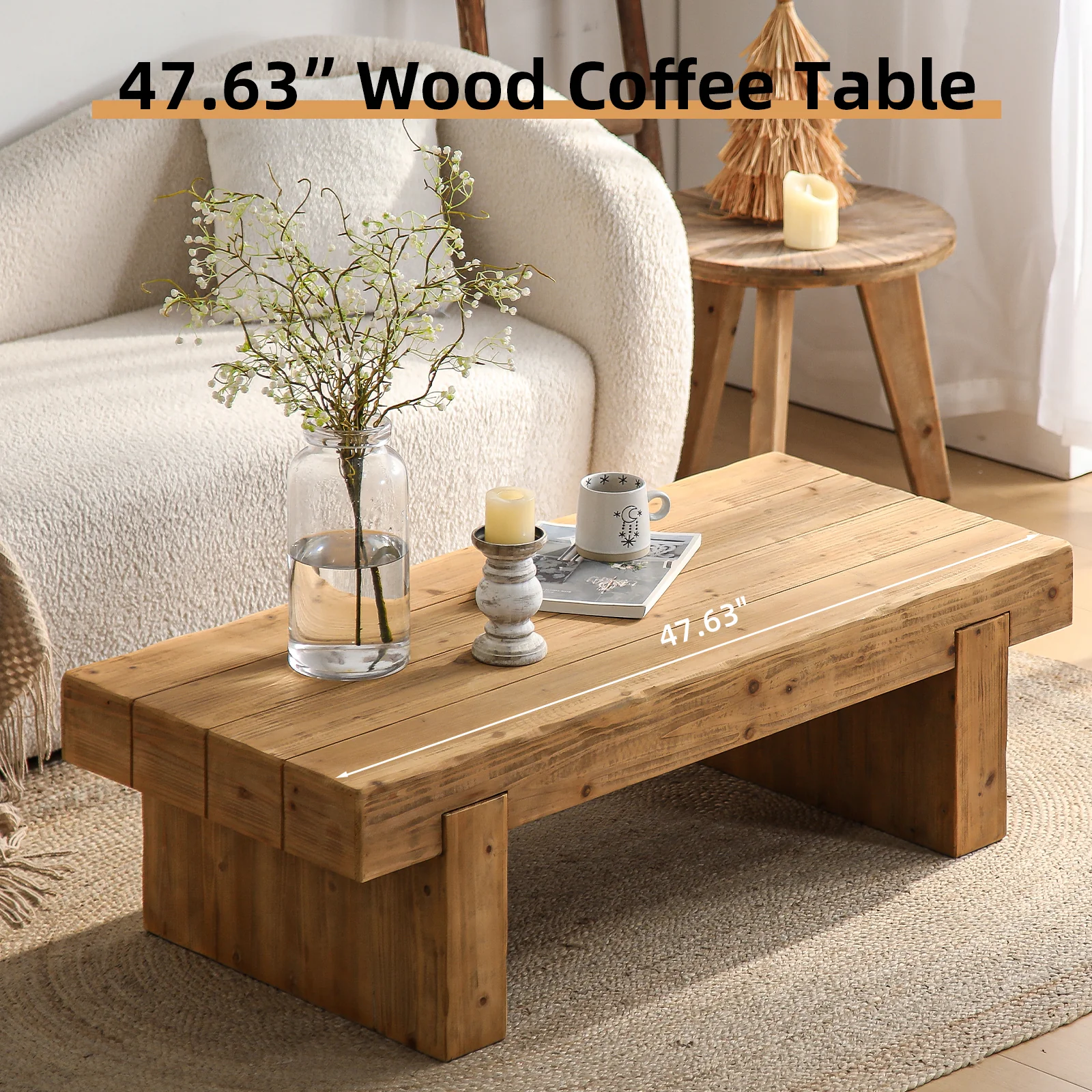 Rustic Farmhouse Solid Wood Coffee Table - Image 7
