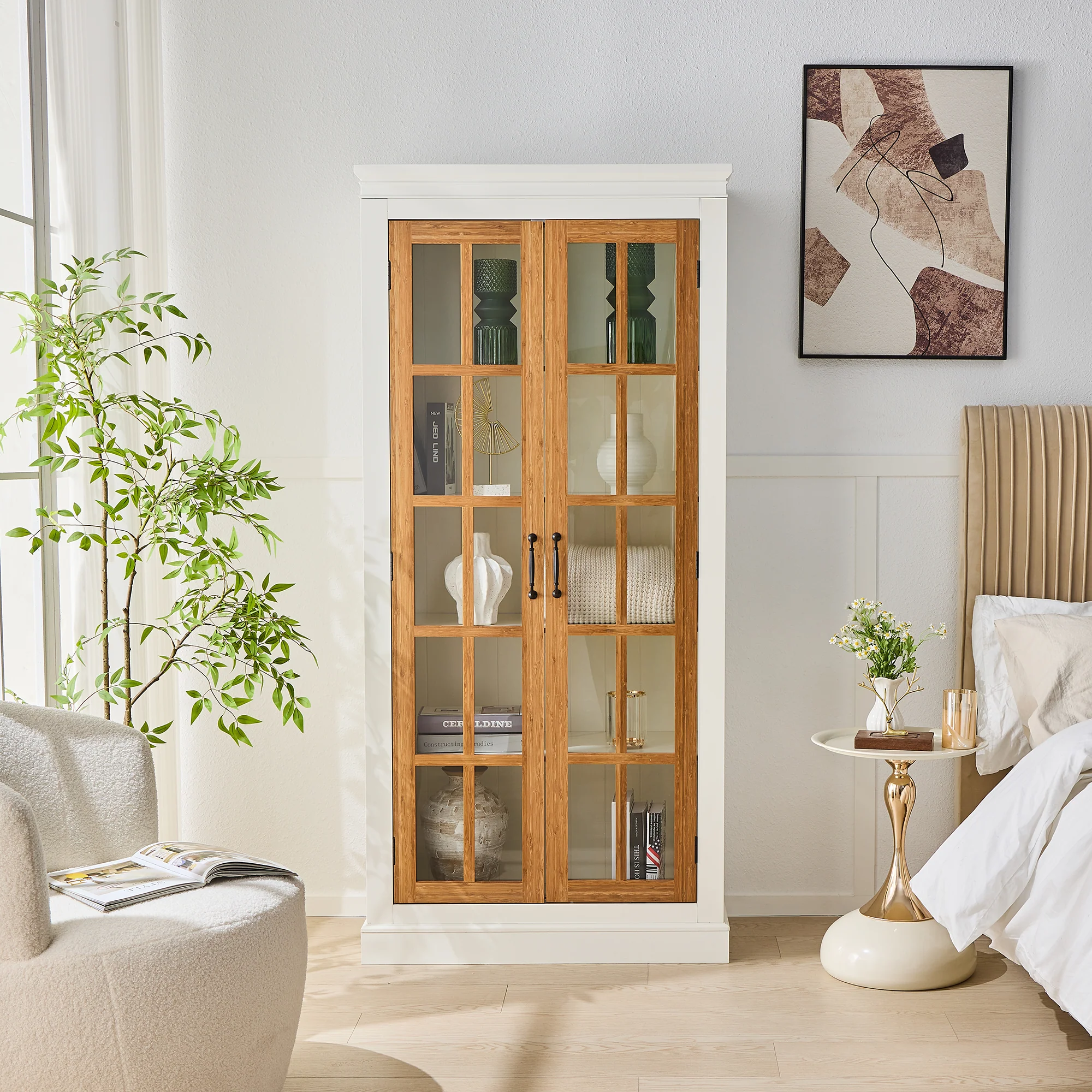 Rustic Style Display Cabinet with Glass Doors - Image 14