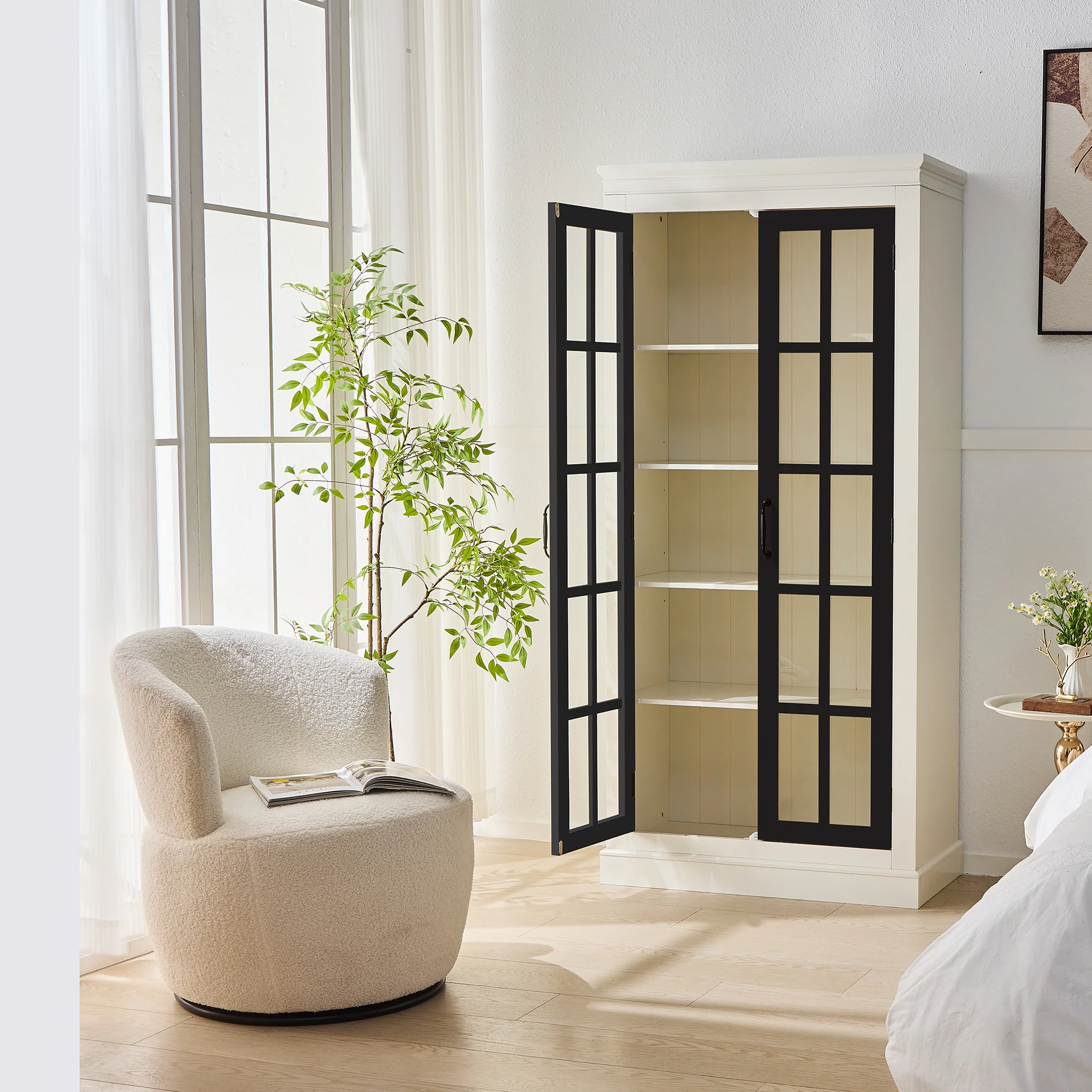 Rustic Style Display Cabinet with Glass Doors - Image 8