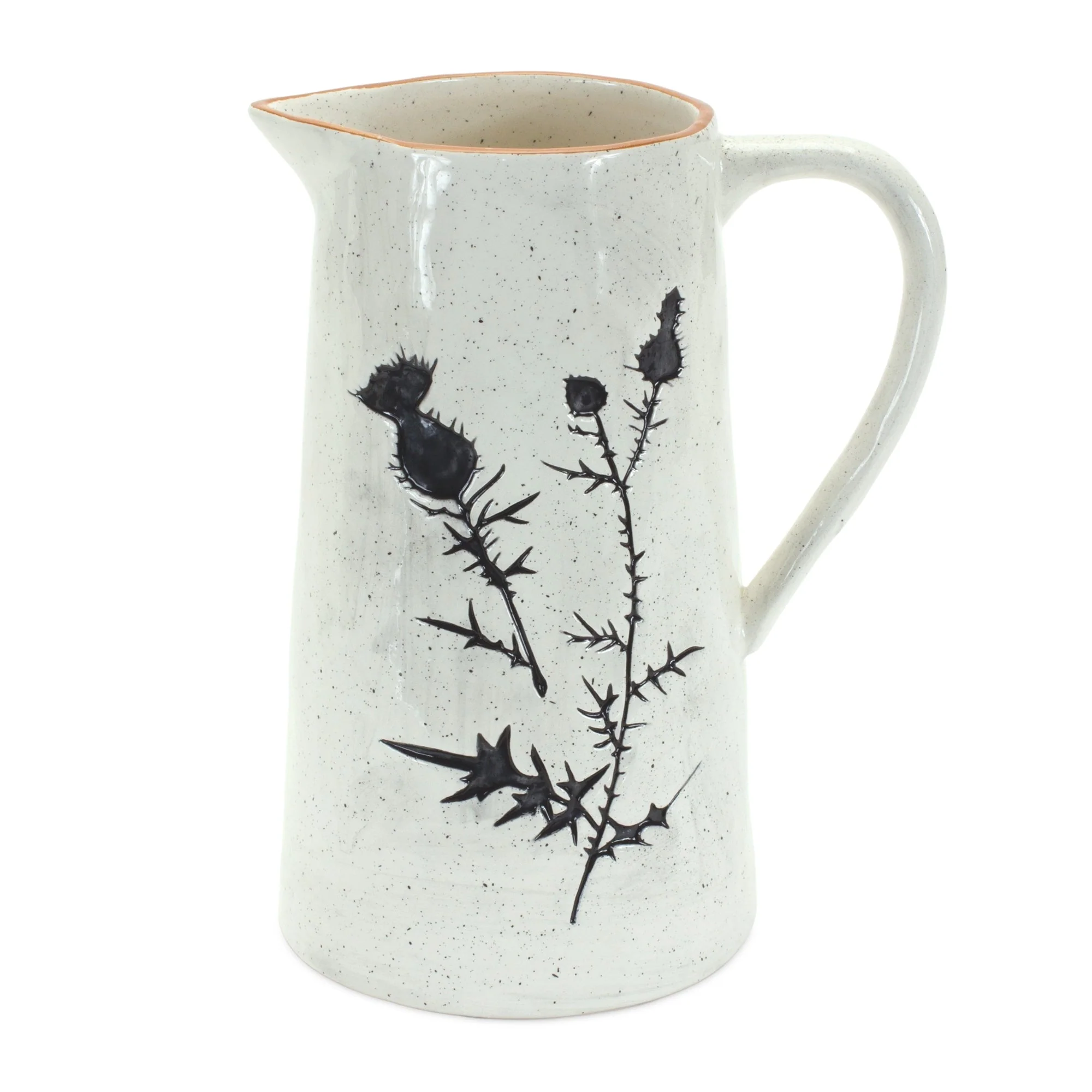 Rustic Thistle Etched Pitcher Vase with Speckled Finish, Set of 2 - Image 2