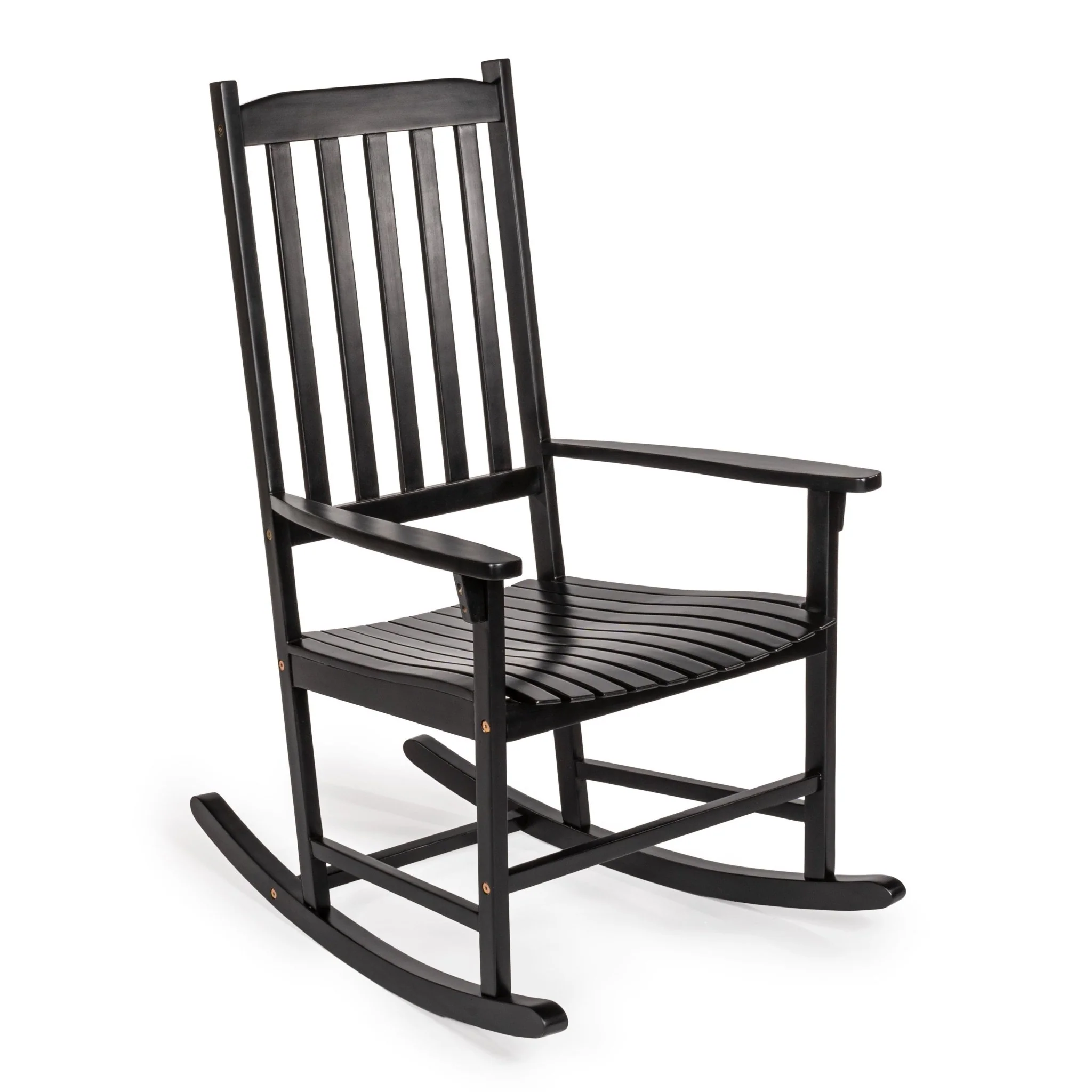 Seagrove Farmhouse Classic Slat-Back 350-LBS Support Acacia Wood Outdoor Rocking Chair, Black - Image 2