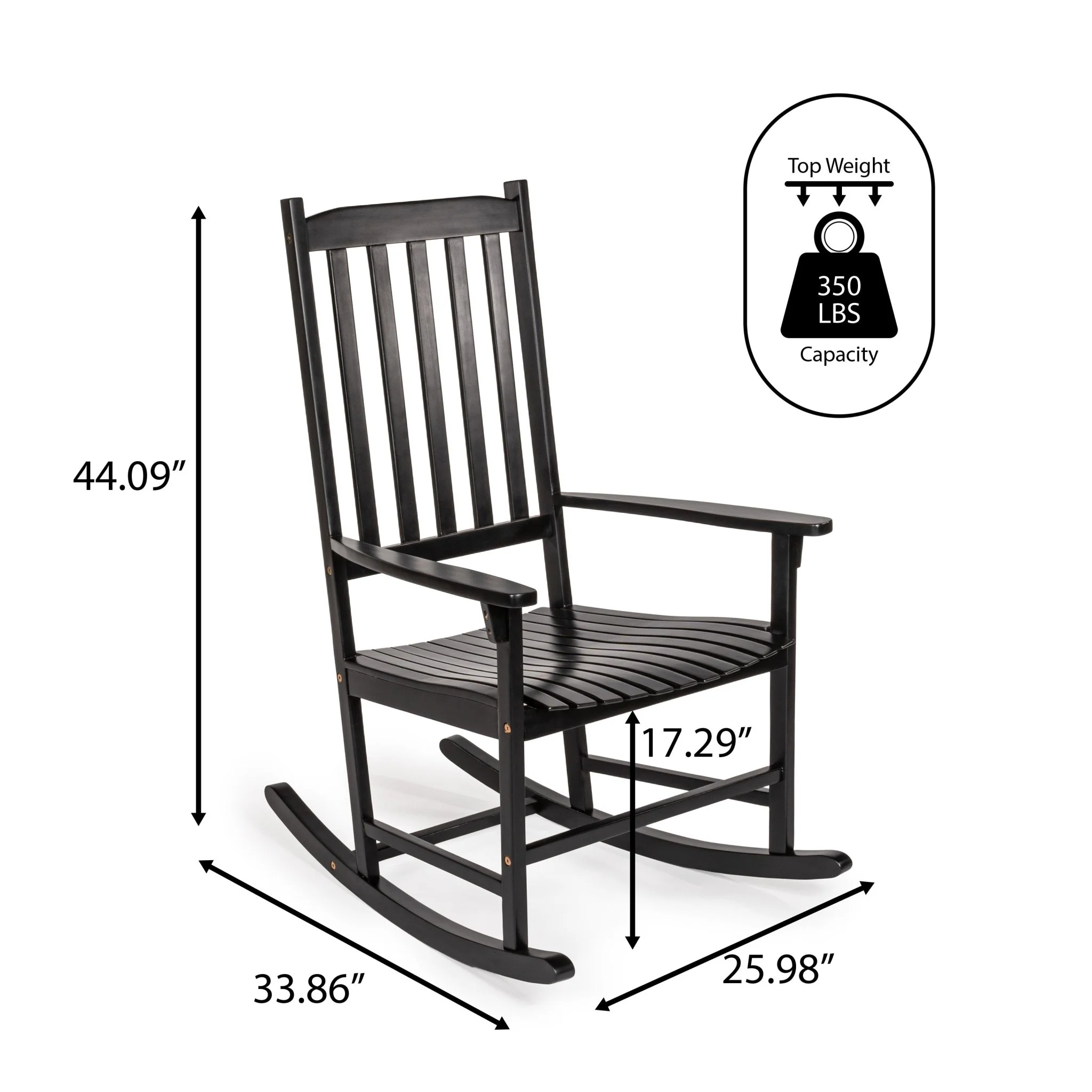 Seagrove Farmhouse Classic Slat-Back 350-LBS Support Acacia Wood Outdoor Rocking Chair, Black - Image 5