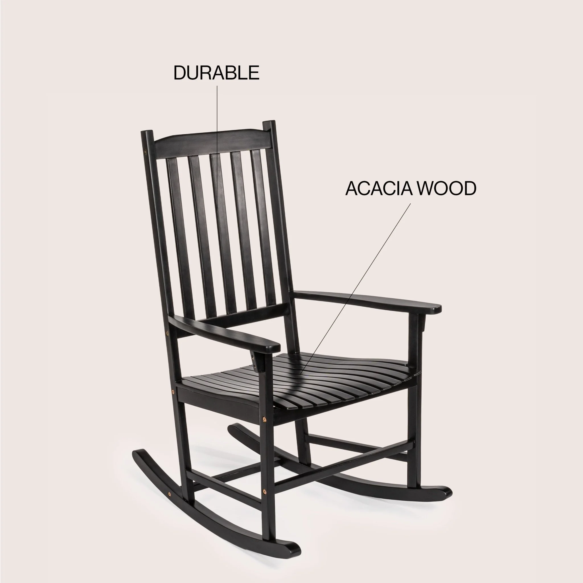 Seagrove Farmhouse Classic Slat-Back 350-LBS Support Acacia Wood Outdoor Rocking Chair, Black - Image 6