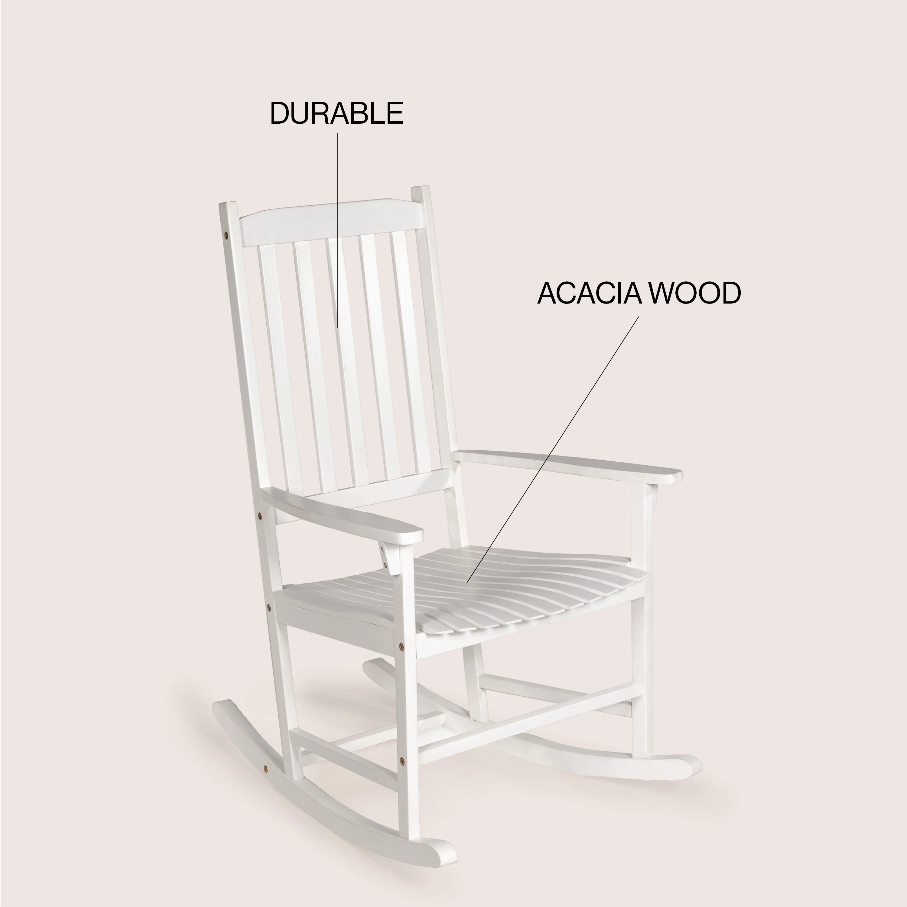 Seagrove Slat-Back Acacia Wood Outdoor Rocking Chair, White - Image 6