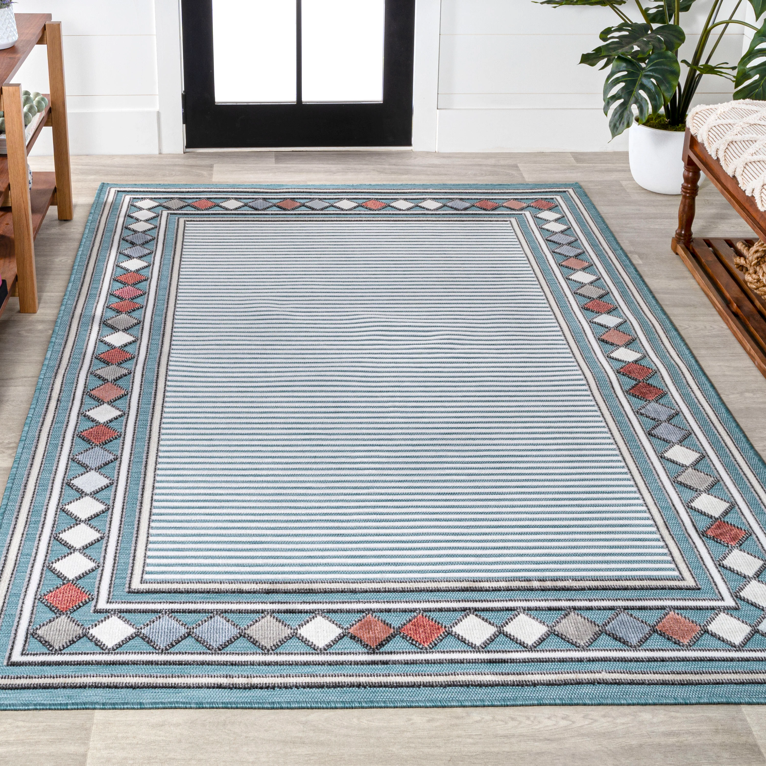 Sebastian High-Low Modern Diamond Border Indoor/Outdoor Area Rug - Image 16