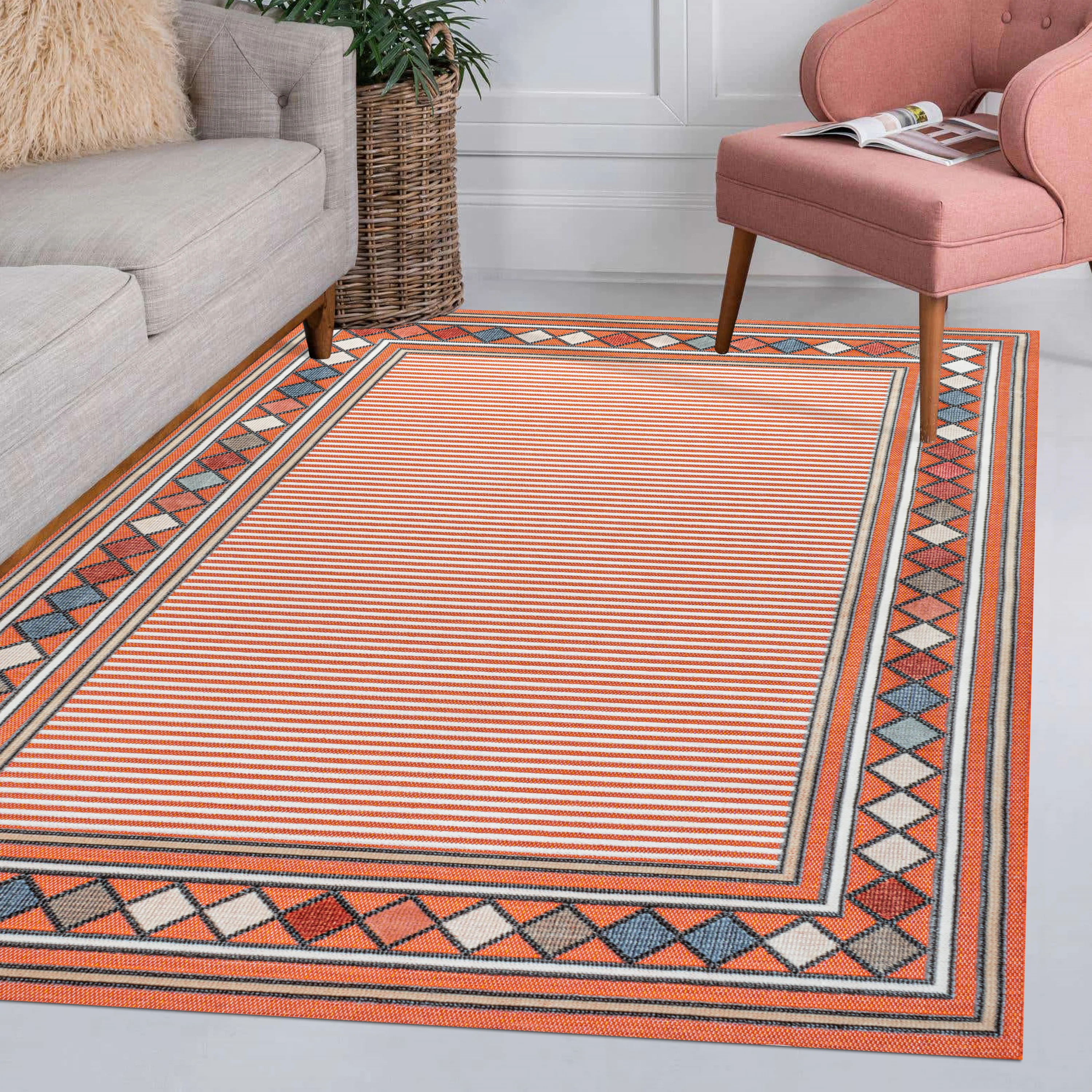 Sebastian High-Low Modern Diamond Border Indoor/Outdoor Area Rug - Image 38
