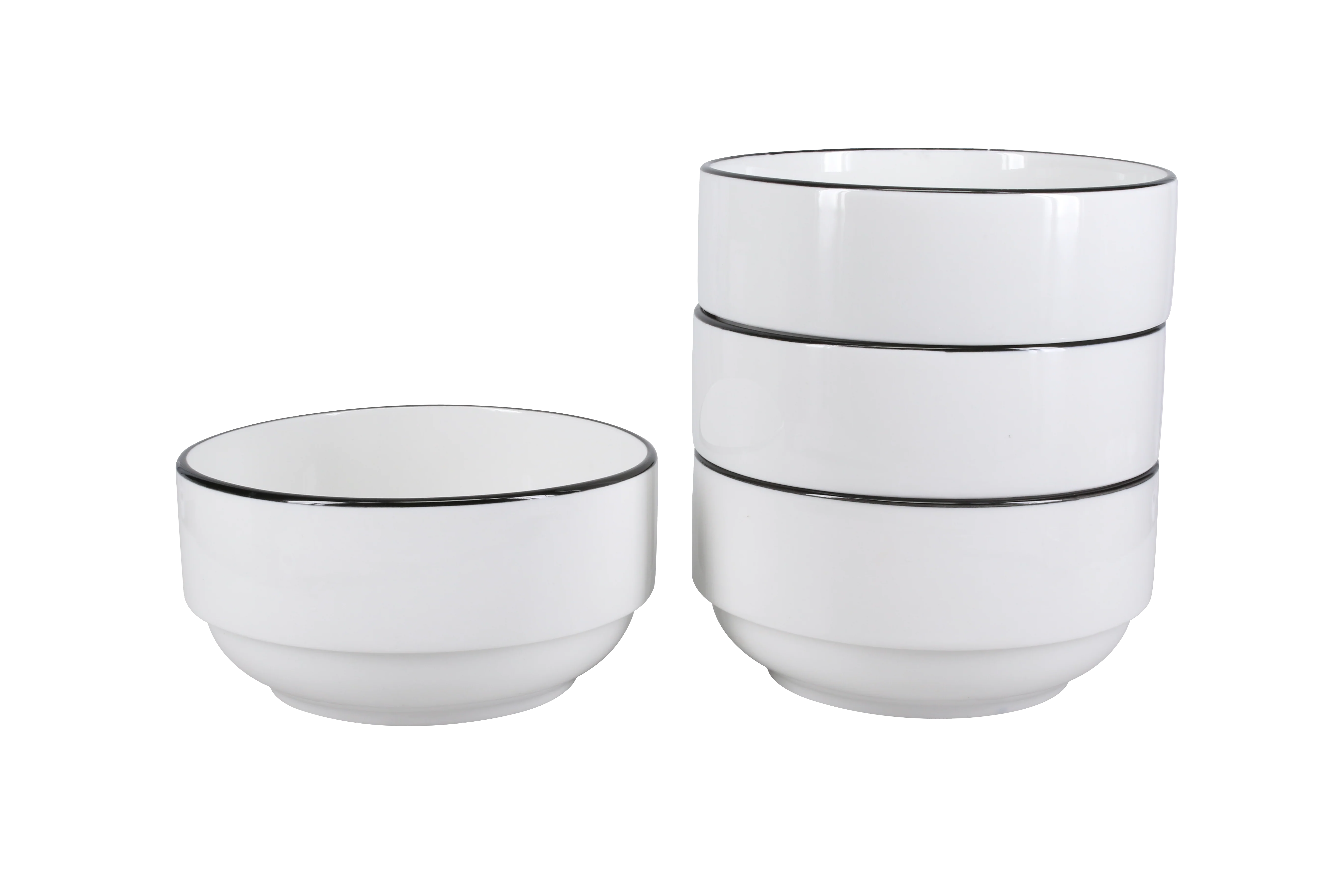 Set of 4 Stackable Black Rim Bowls 6 28 oz