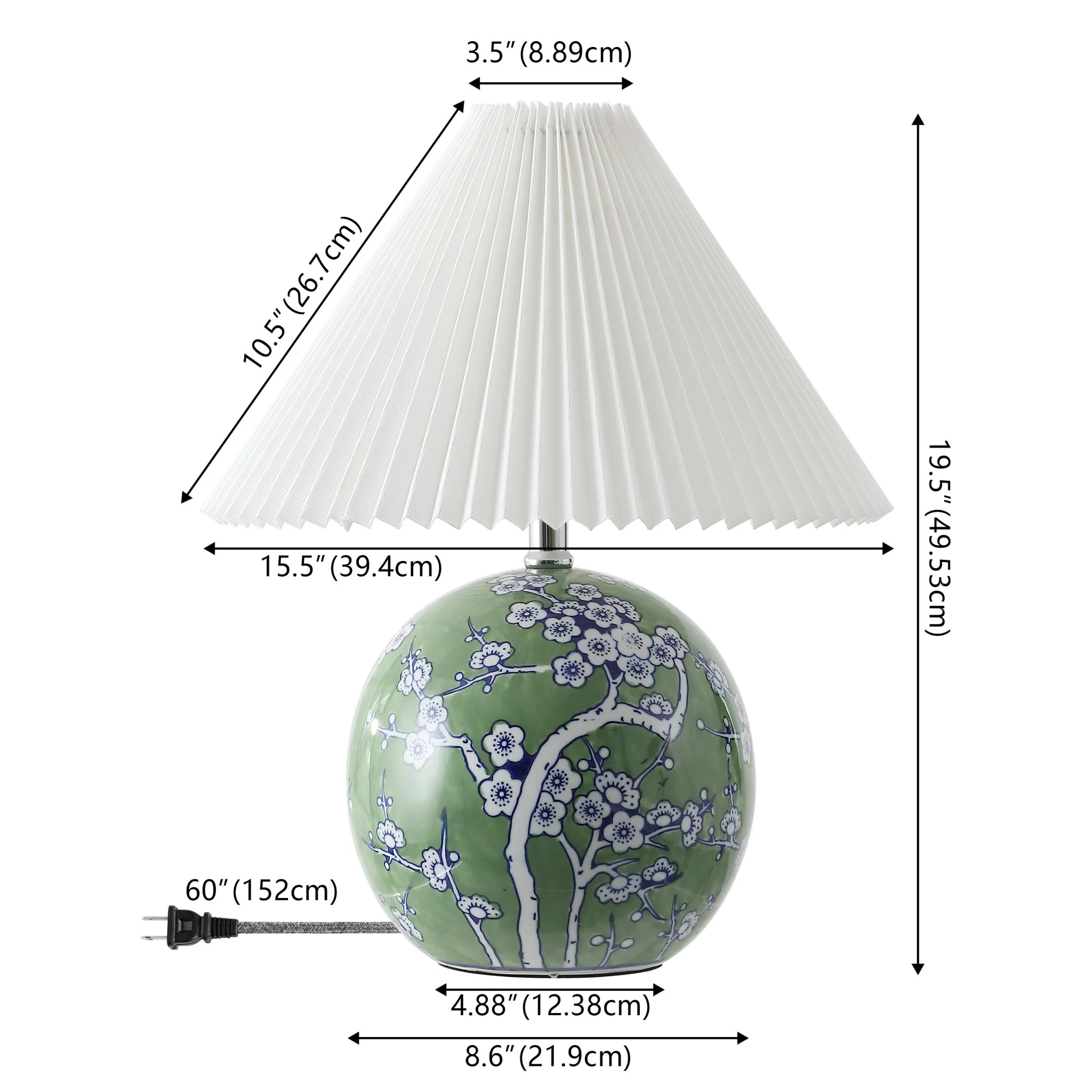 Shishen Cottage Classic Chinoiserie Ceramic Orb LED Table Lamp with Pleated Shade - Image 4