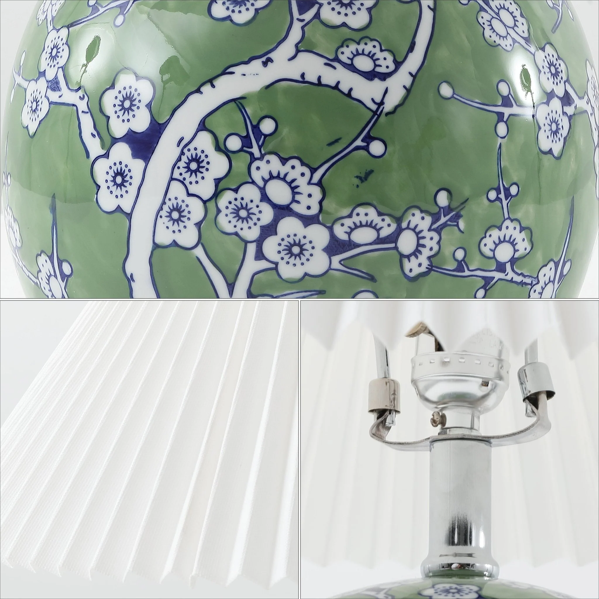 Shishen Cottage Classic Chinoiserie Ceramic Orb LED Table Lamp with Pleated Shade - Image 5