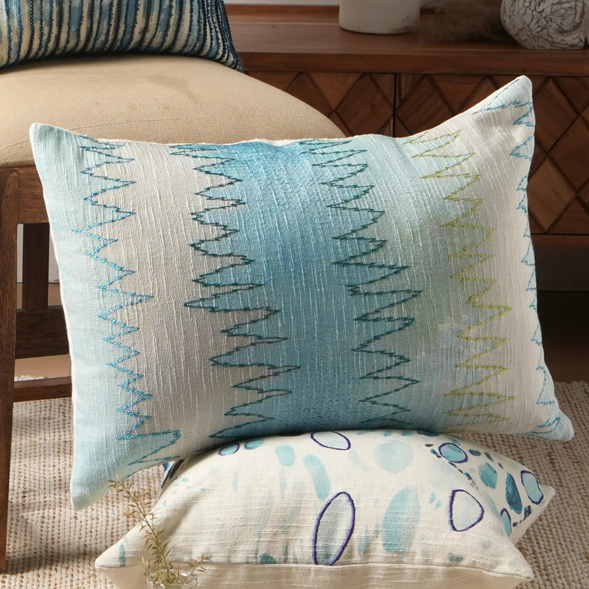 Shoreline Foliage Printed & Embroidered Pillow - Image 2