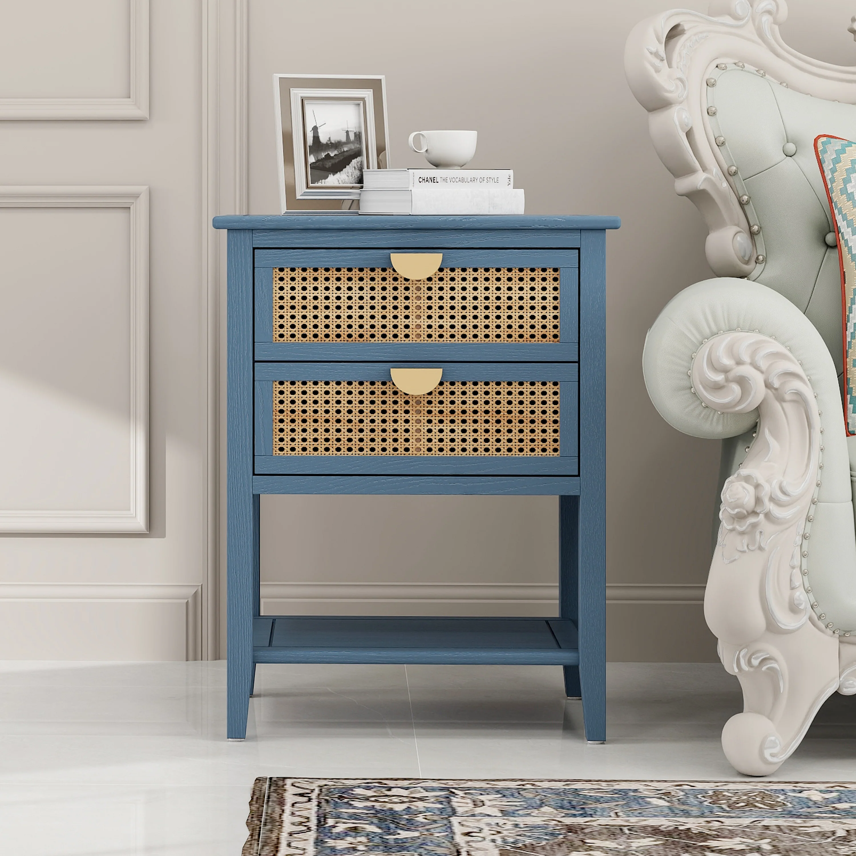 Side Table with 2 Rattan Drawers and Shelf - Image 8