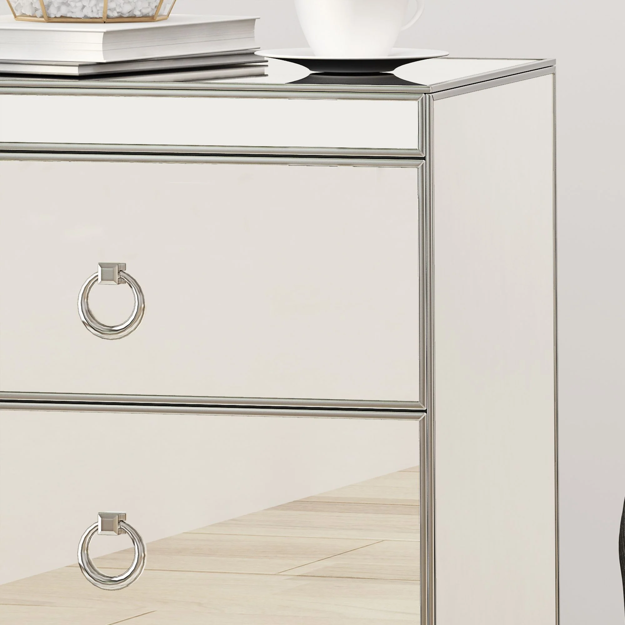 Side Table with 3 Drawers and Mirrored Design - Image 7