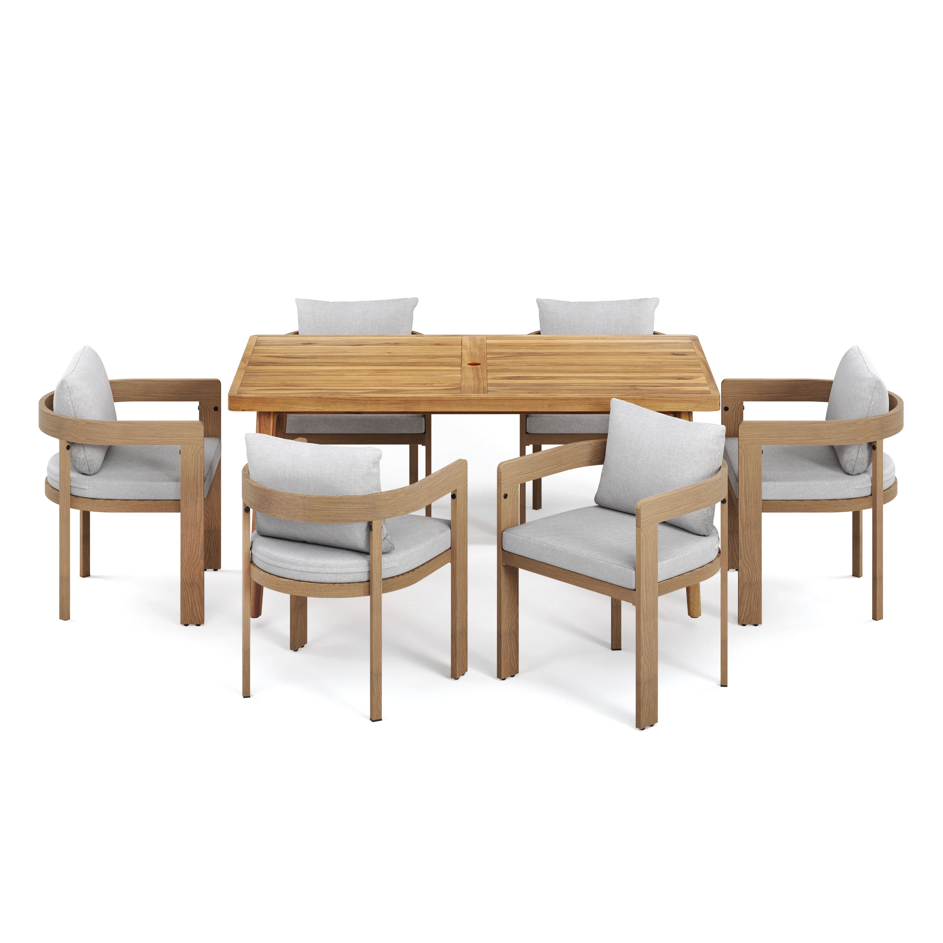 Siderite 7-Piece Outdoor Dining Set with 6 Curved Chairs and Wood Table - Image 12
