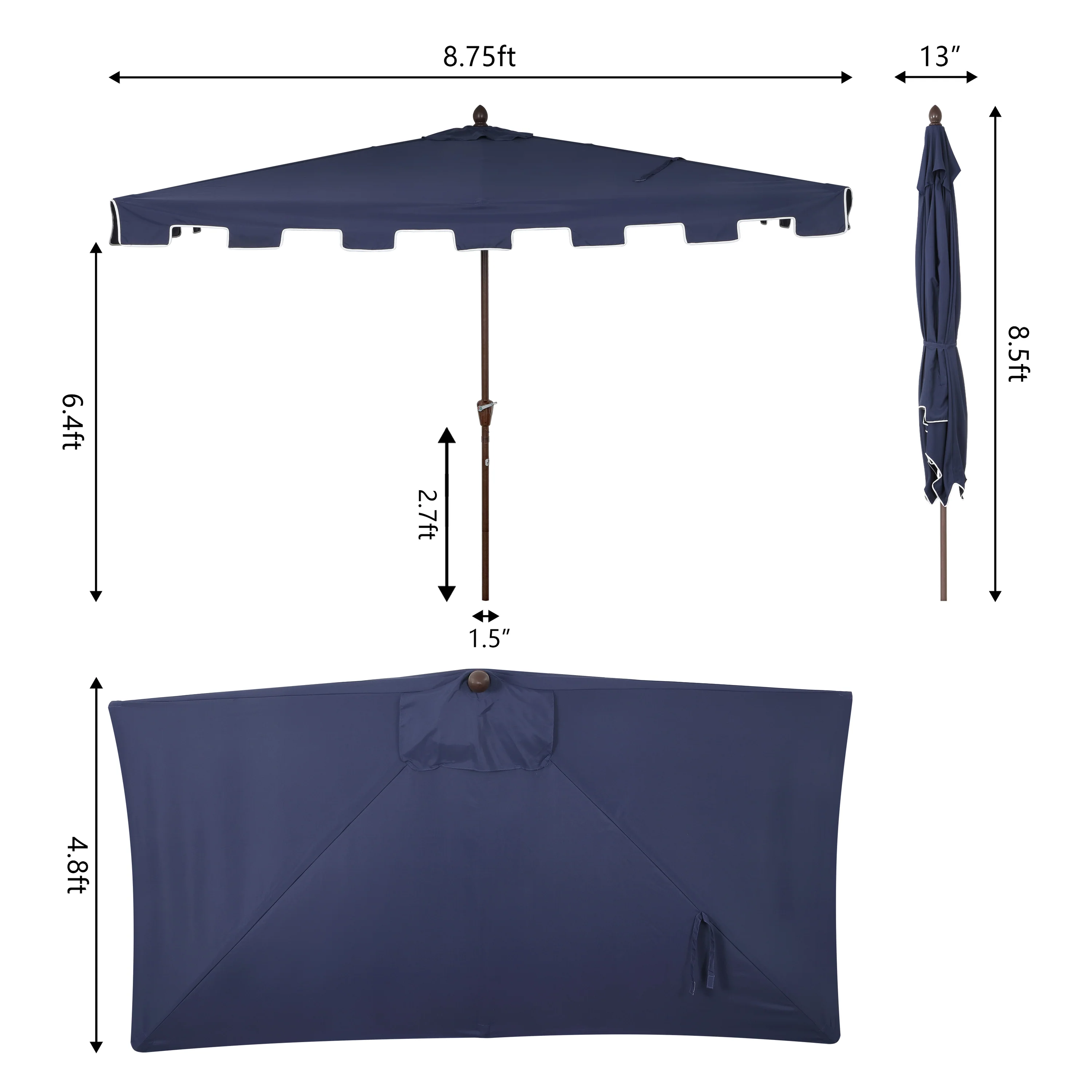 Sidney Classic MidCentury Rectangular Half Market Patio Umbrella with Crank - Image 19