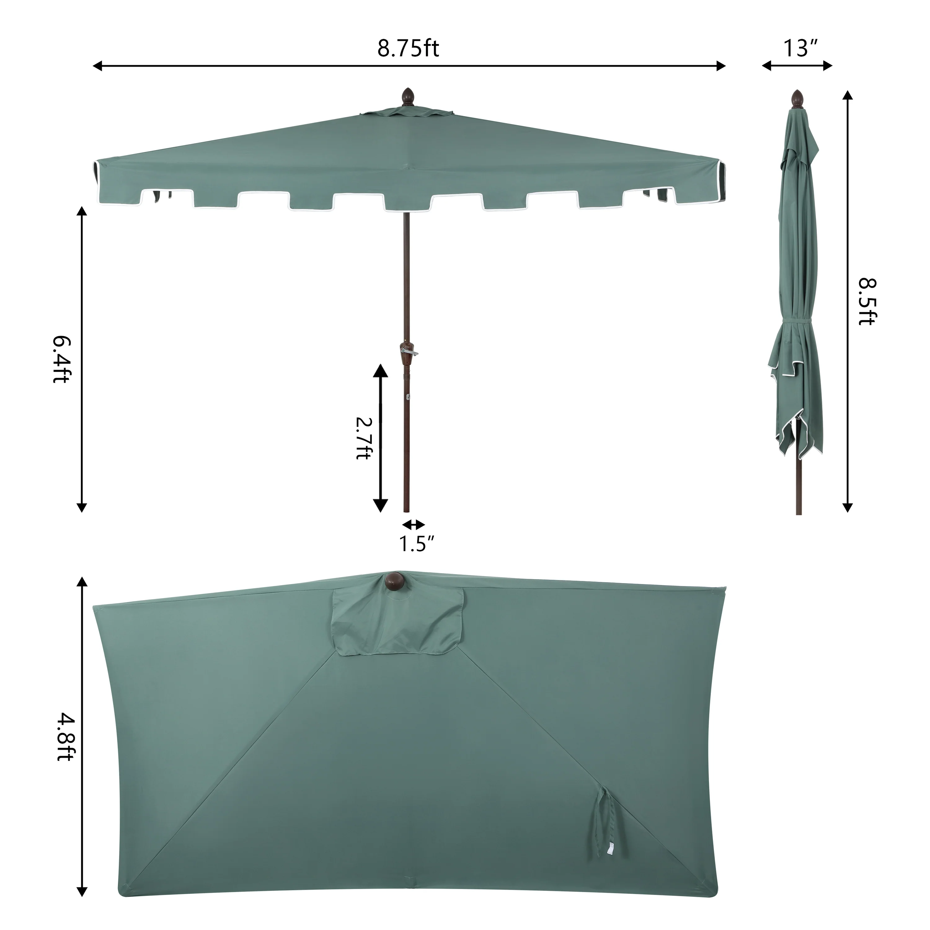 Sidney Classic MidCentury Rectangular Half Market Patio Umbrella with Crank - Image 3
