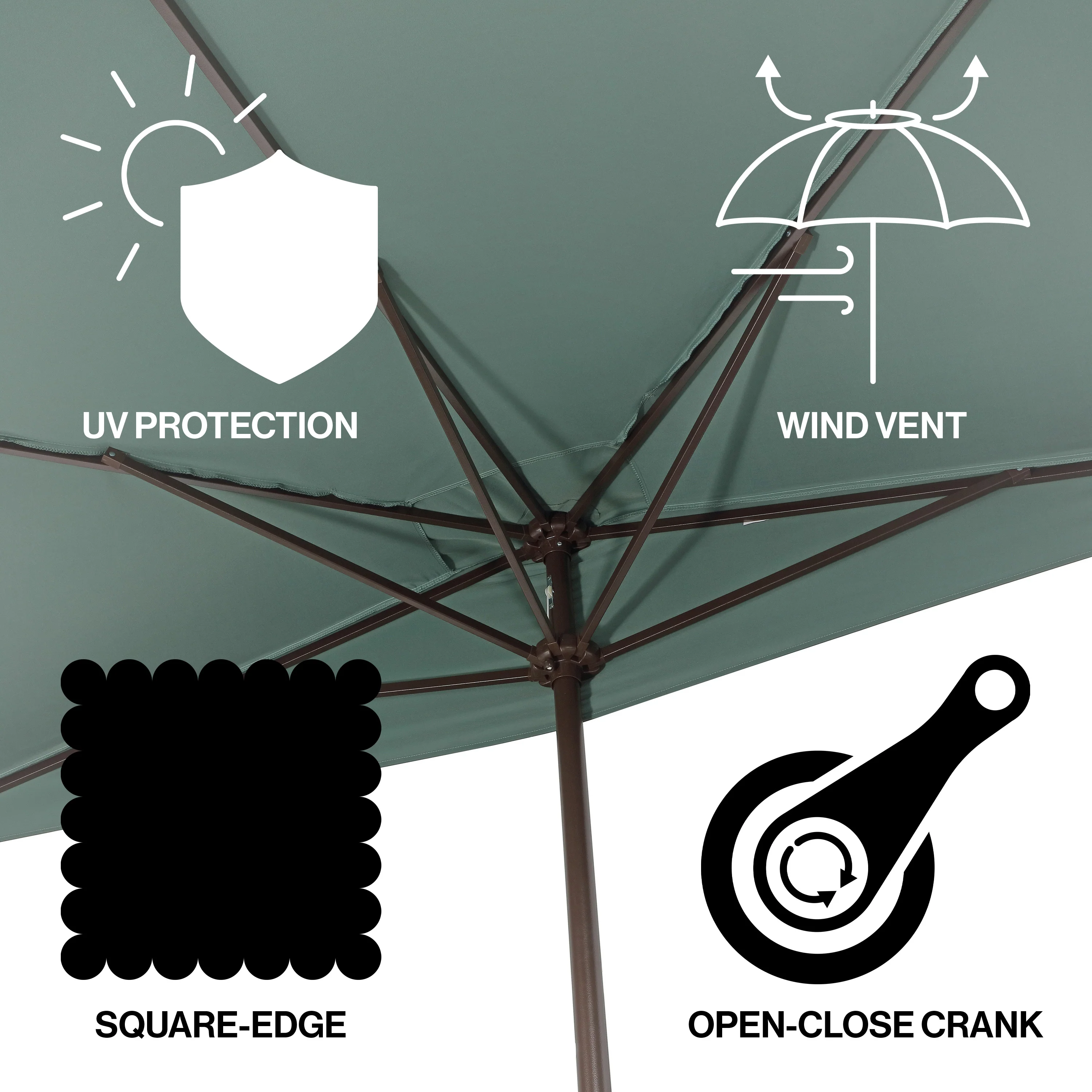 Sidney Classic MidCentury Rectangular Half Market Patio Umbrella with Crank - Image 4