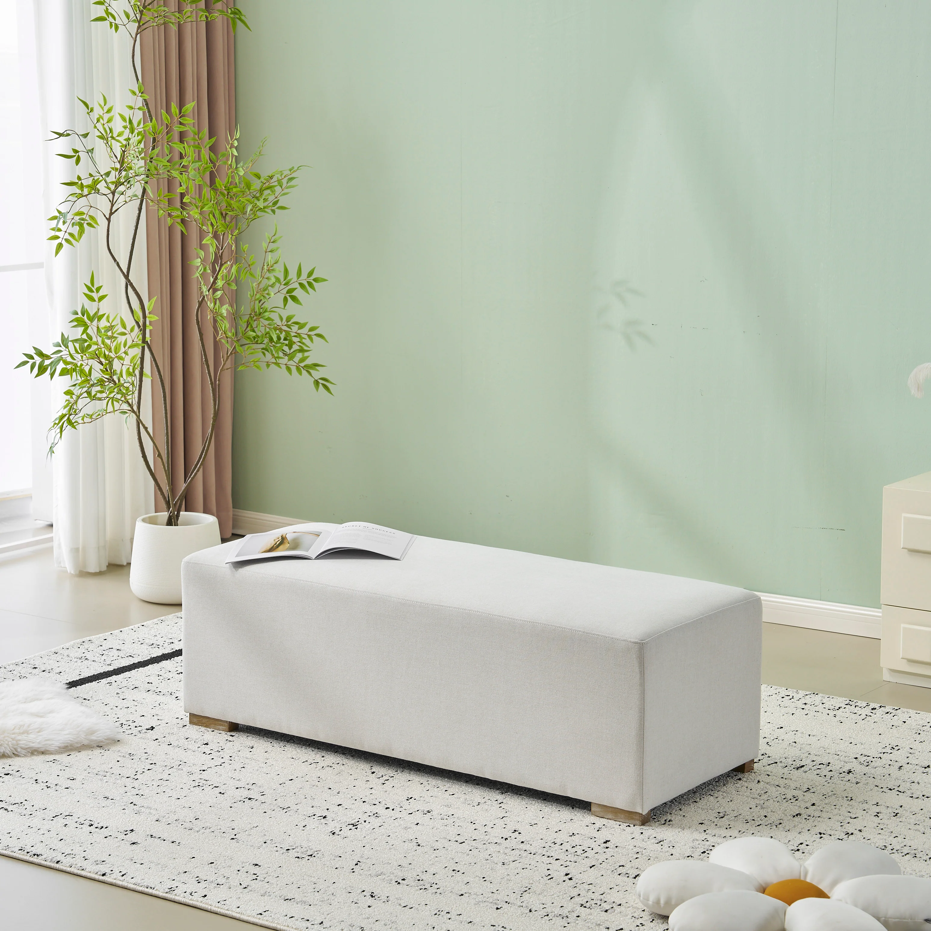 Simple White Long Ottoman - Image 10