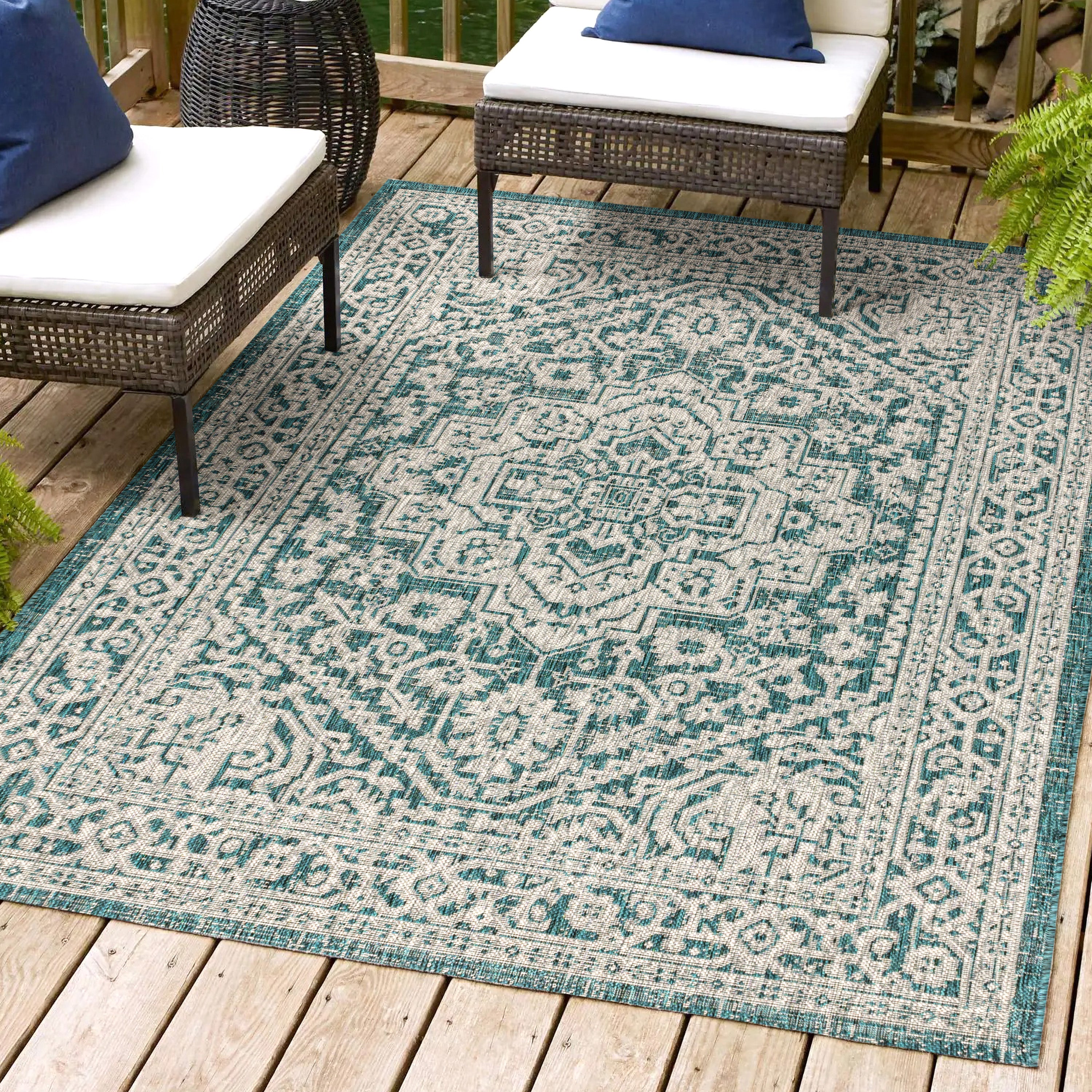 Sinjuri Medallion Textured Weave Indoor/Outdoor Area Rug - Image 109