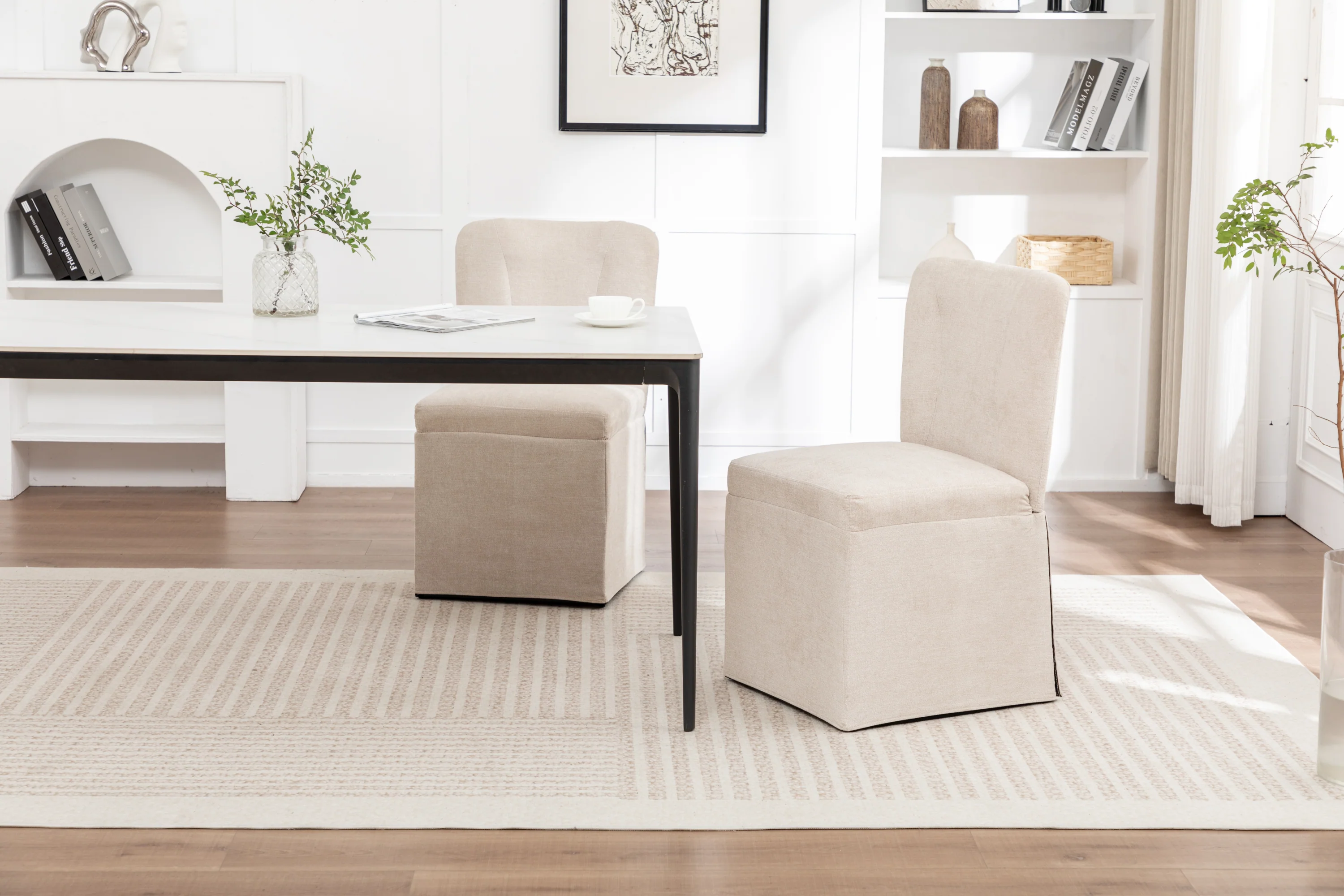Slipcover Style Linen Upholstered Armless Dining Chairs, Set of 2 - Image 6