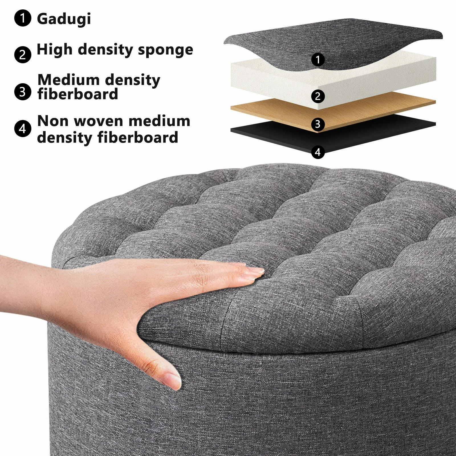 Small Upholstered Circle Pouf Footstool with Removable Lid Storage - Image 13
