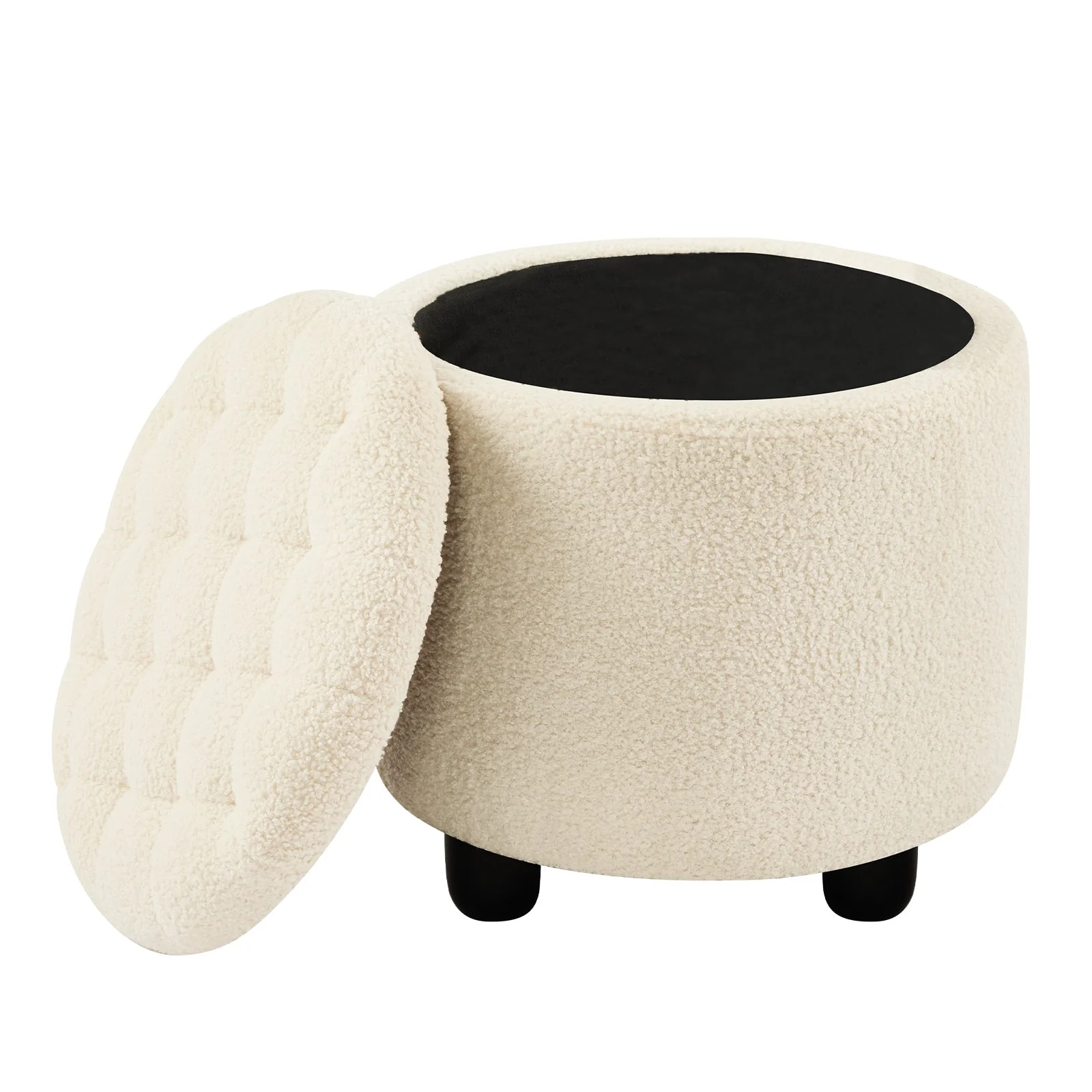 Small Upholstered Circle Pouf Footstool with Removable Lid Storage - Image 32