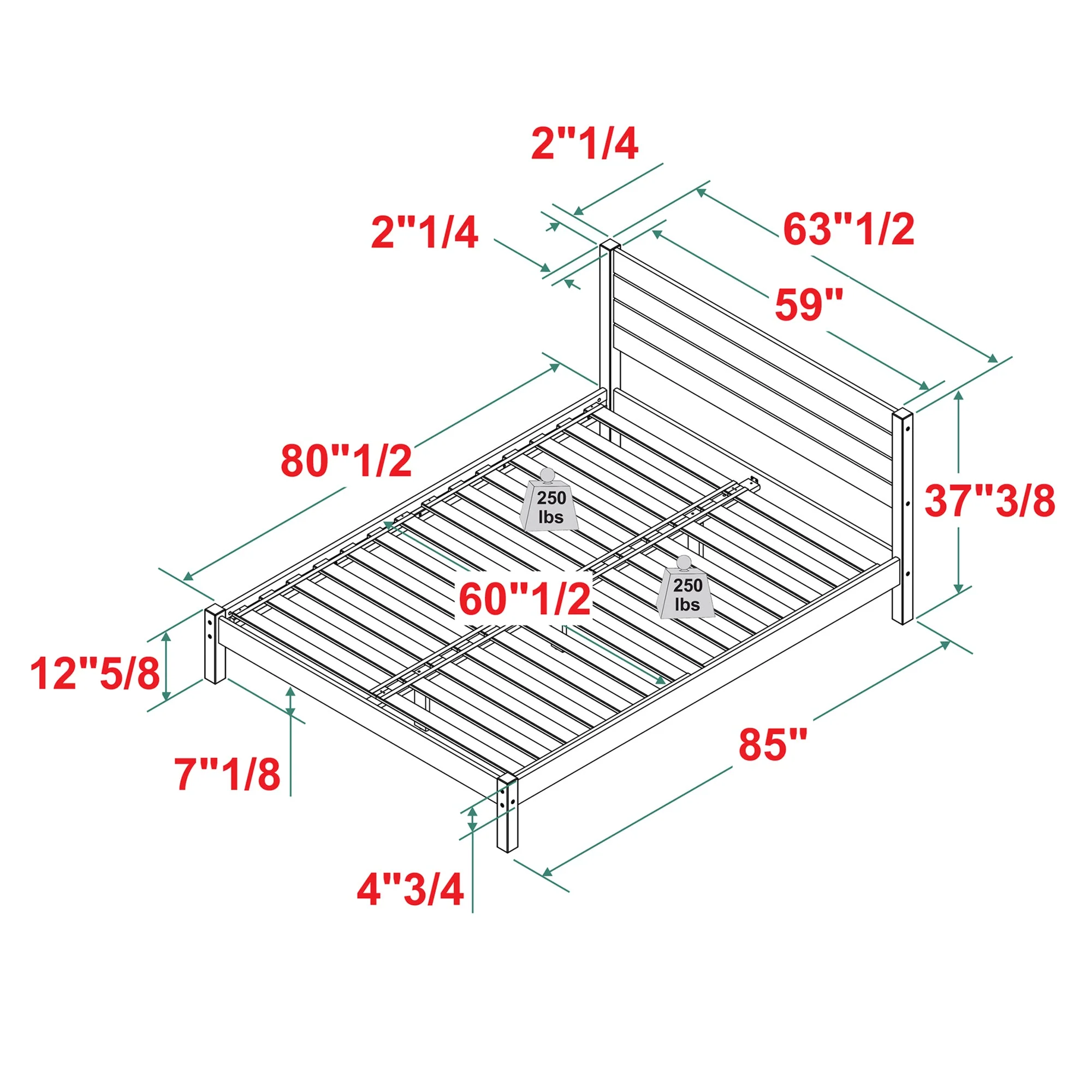 Solid Wood Queen Bed with Slatted Headboard - Image 4