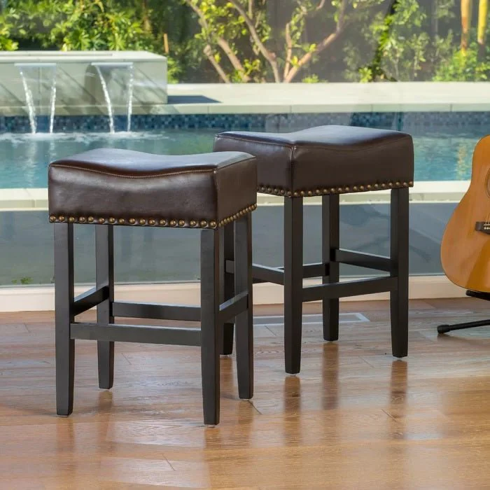 Soltique Backless Dining Counter Stool with Leather Upholstered and Nailhead Trim, Set of 2 - Image 11