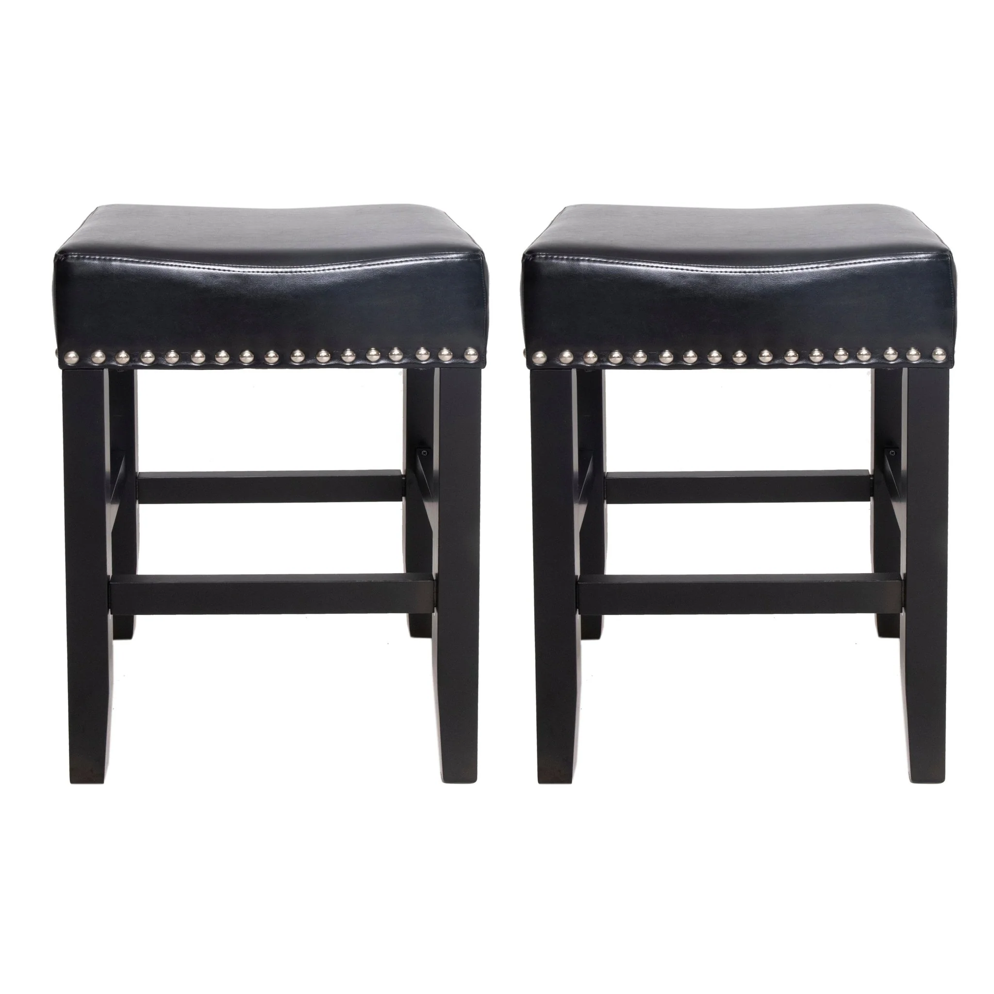 Soltique Backless Dining Counter Stool with Leather Upholstered and Nailhead Trim, Set of 2 - Image 2