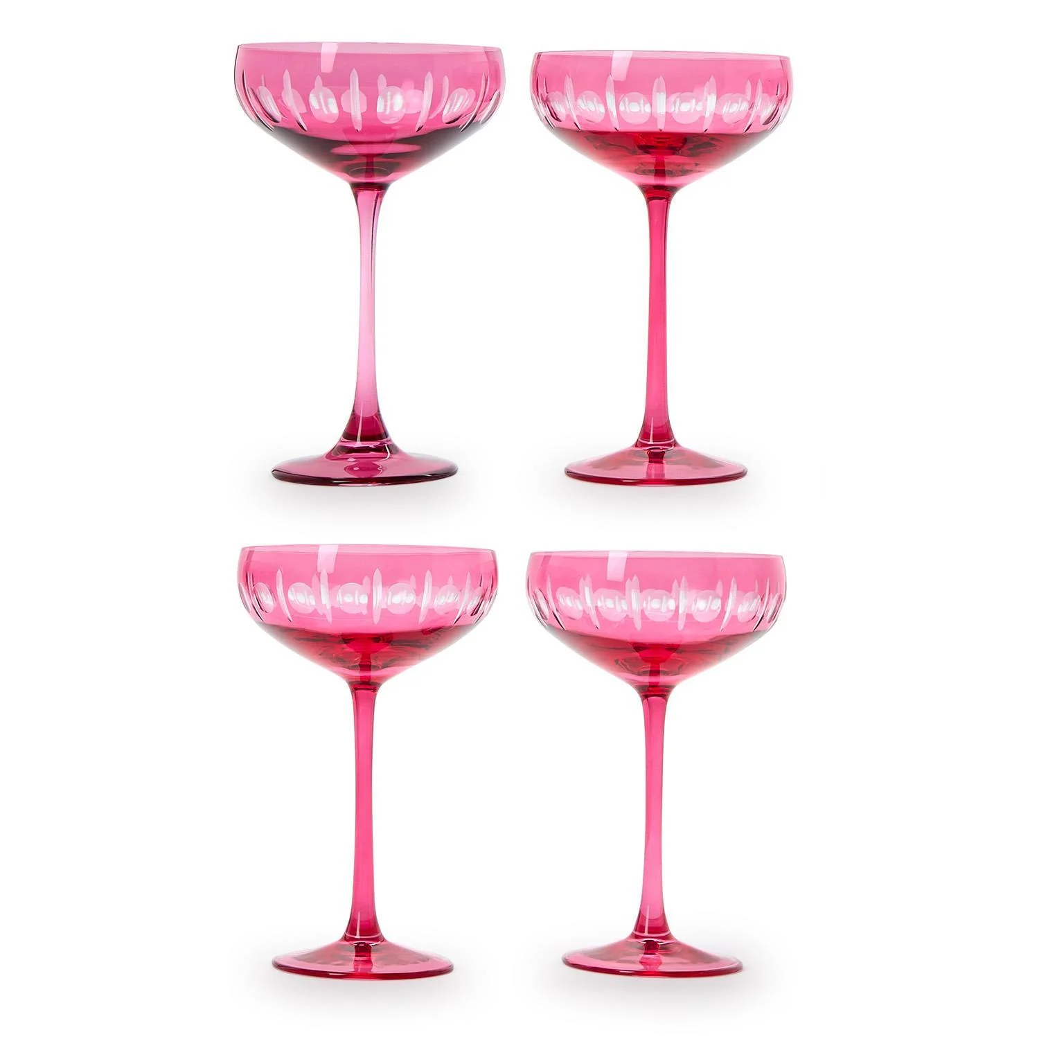 Sparkling Cut Pink Hand Engraved Coupe Wine Glasses, Set of 4 - Image 3