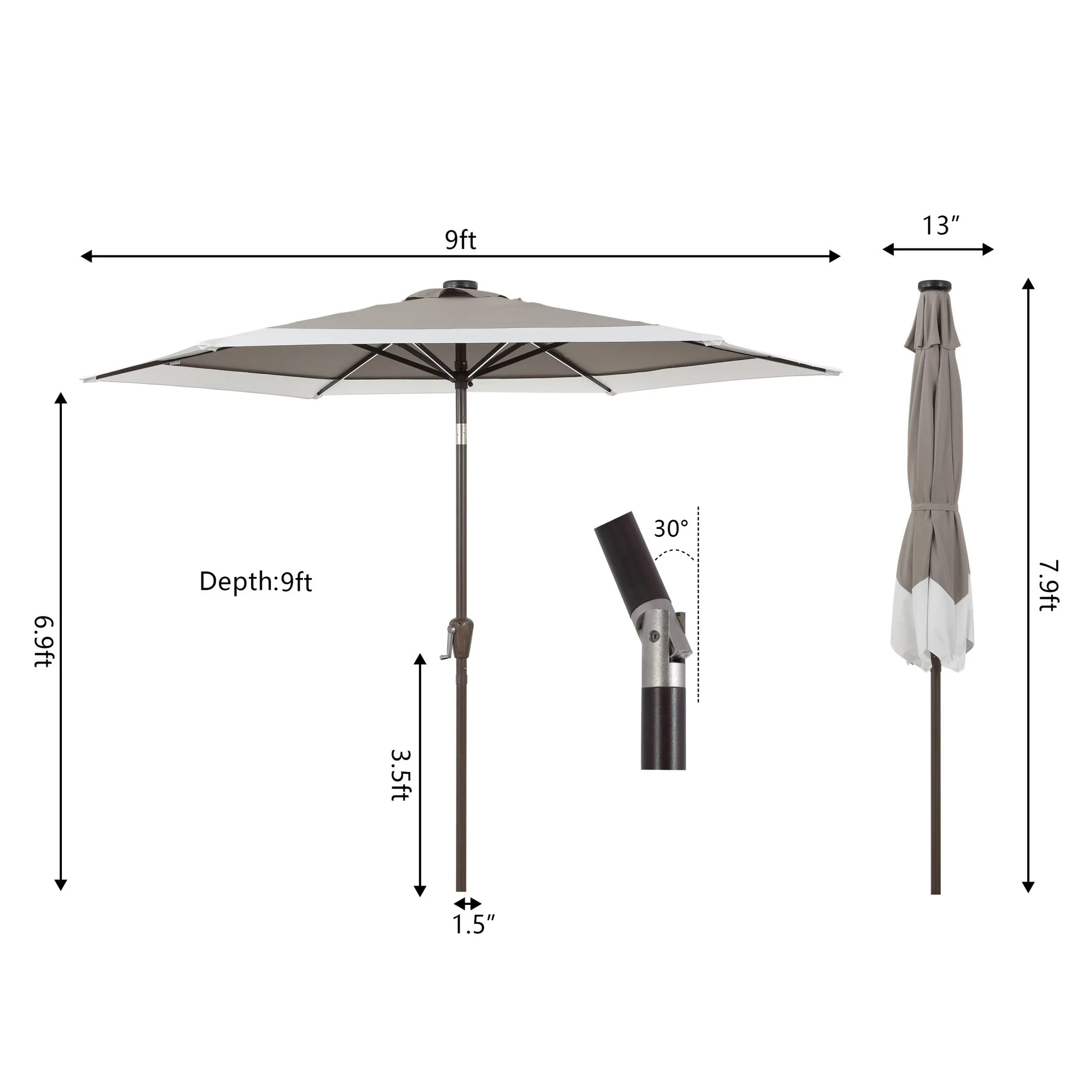 Spencer Classic Coastal 2-Tone Solar LED Market Patio Umbrella with 12 LED Strip Lights - Image 14