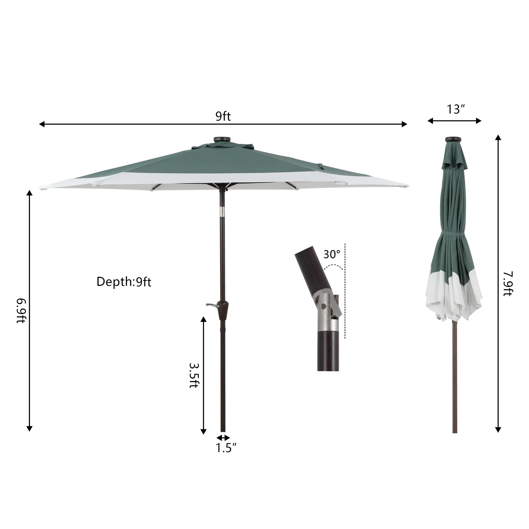 Spencer Classic Coastal 2-Tone Solar LED Market Patio Umbrella with 12 LED Strip Lights - Image 24